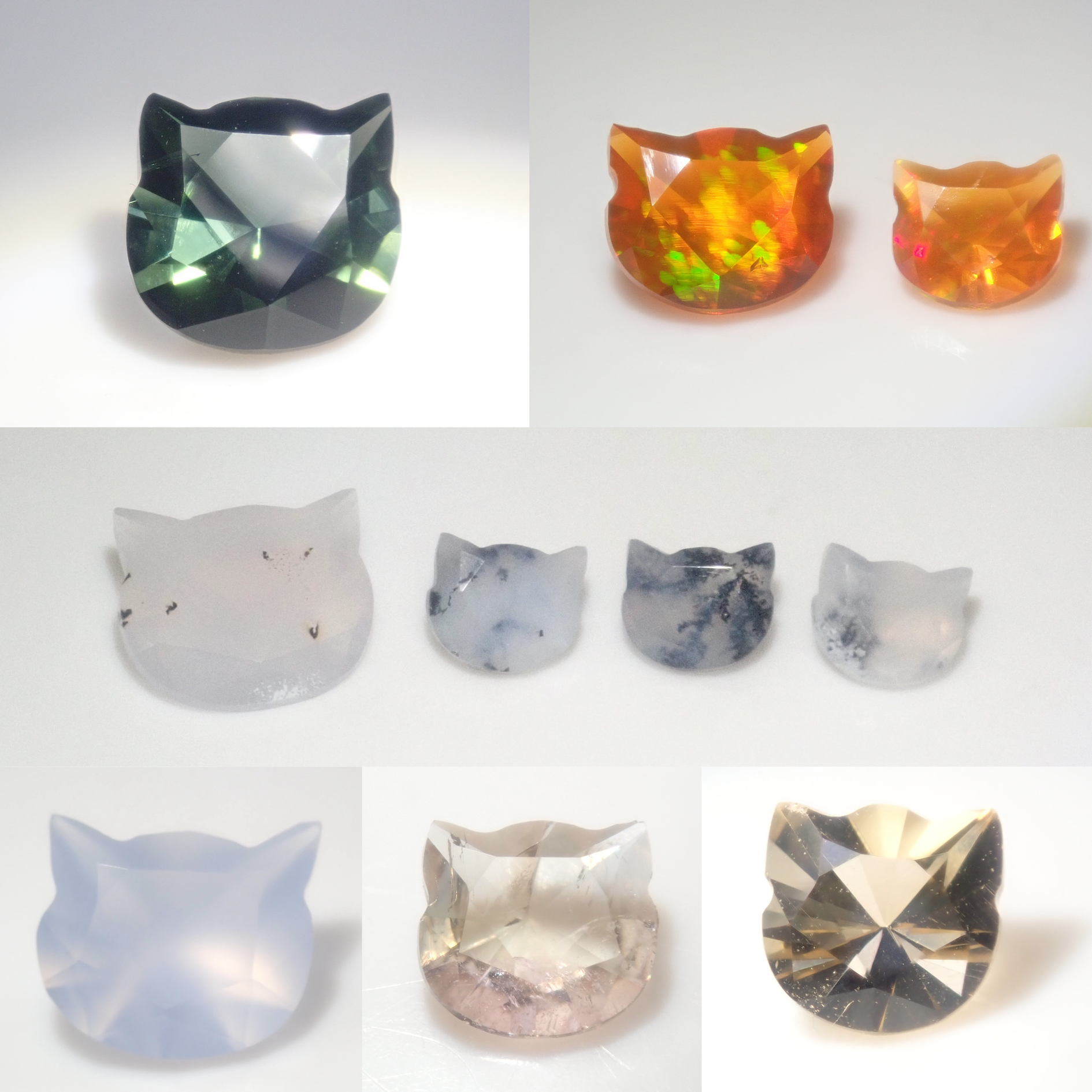 【5/16 22時販売】《限定10石》猫カットガチャ💎トルマリン、オパール、カルセドニーなど(おまけでミニミニ猫カット付き)《複数購入割引有》