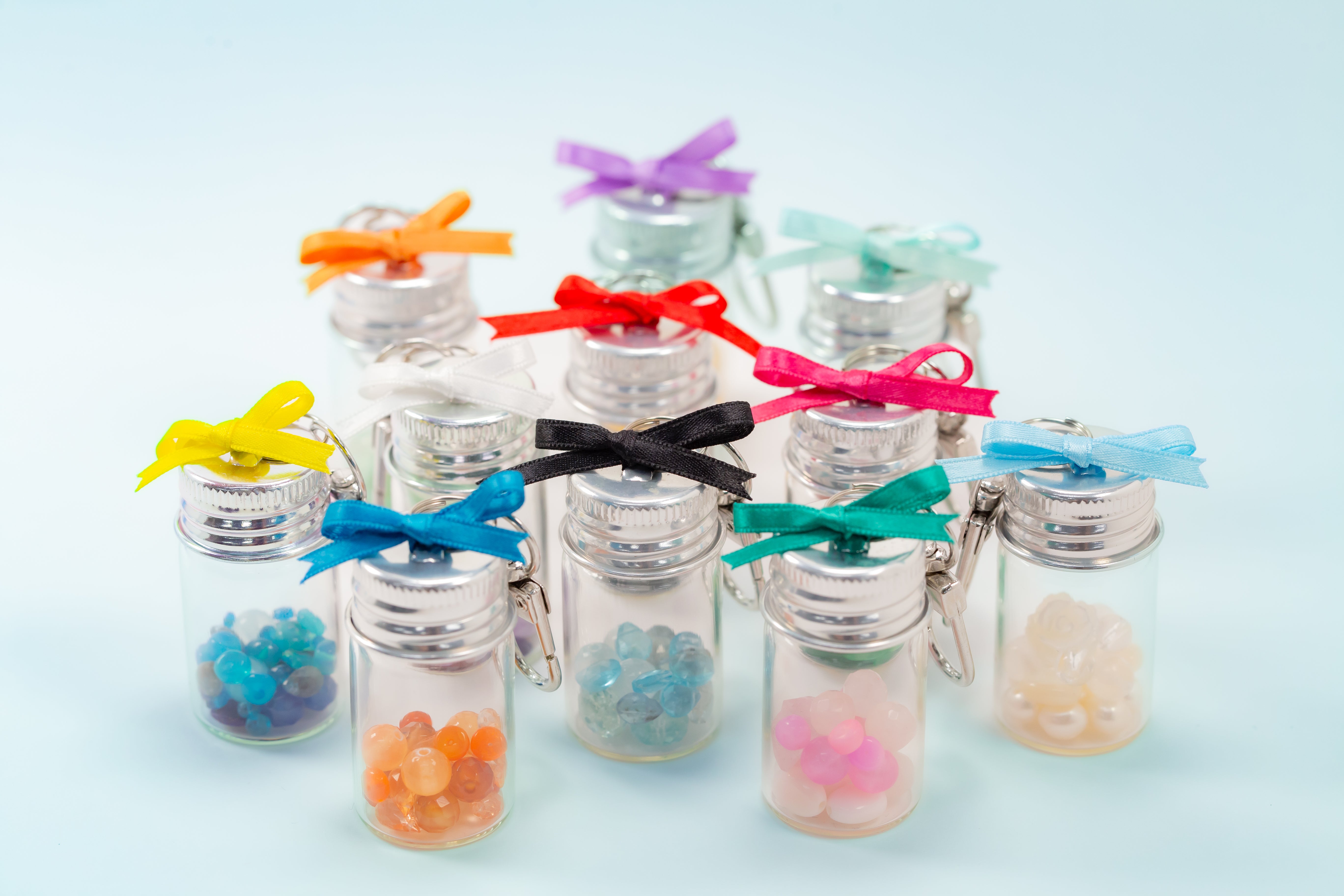 Mini bottle keychain filled with natural stones (11 colors available, multiple purchase discount)