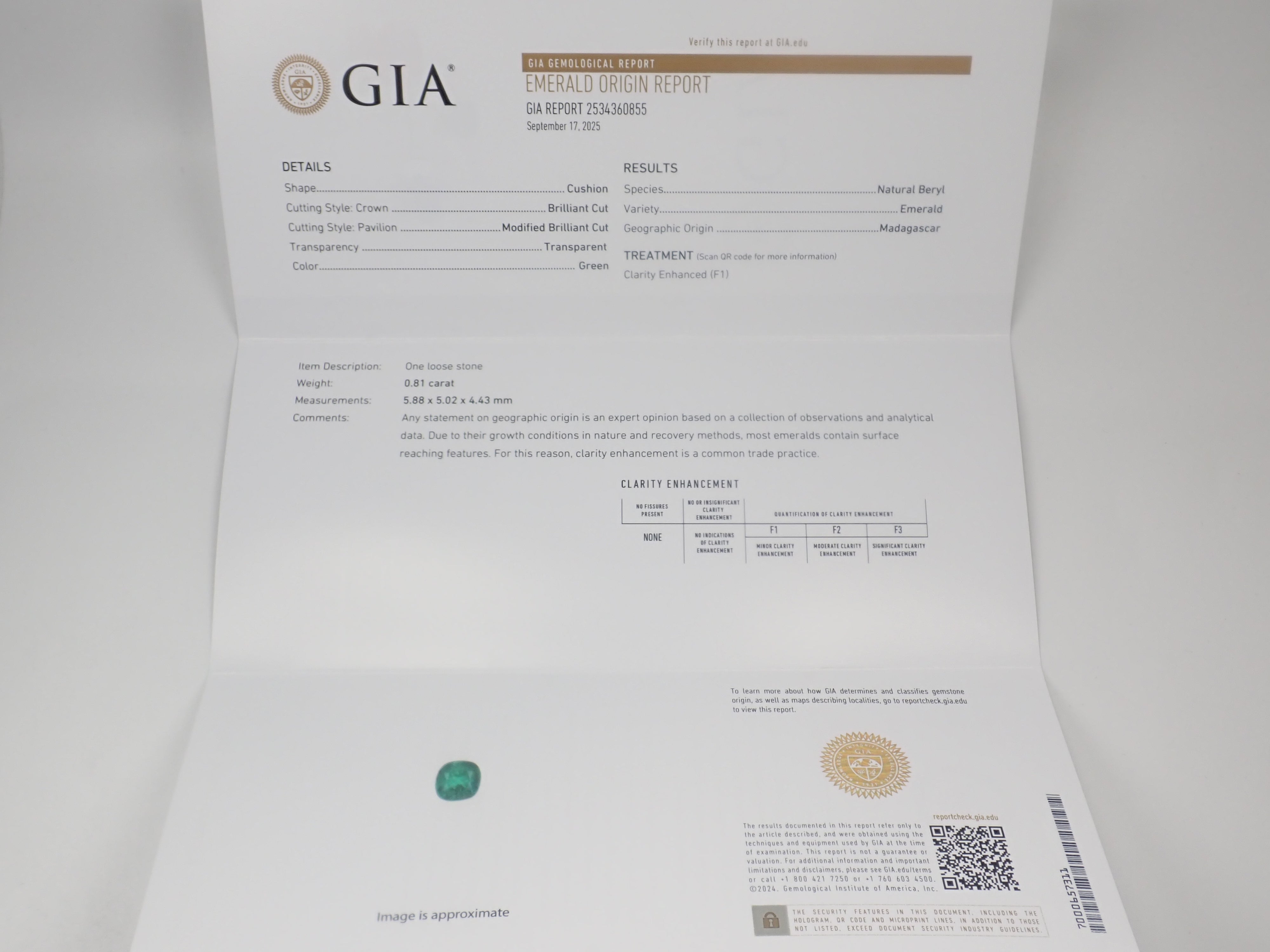 Madagascar emerald 0.816ct loose stone