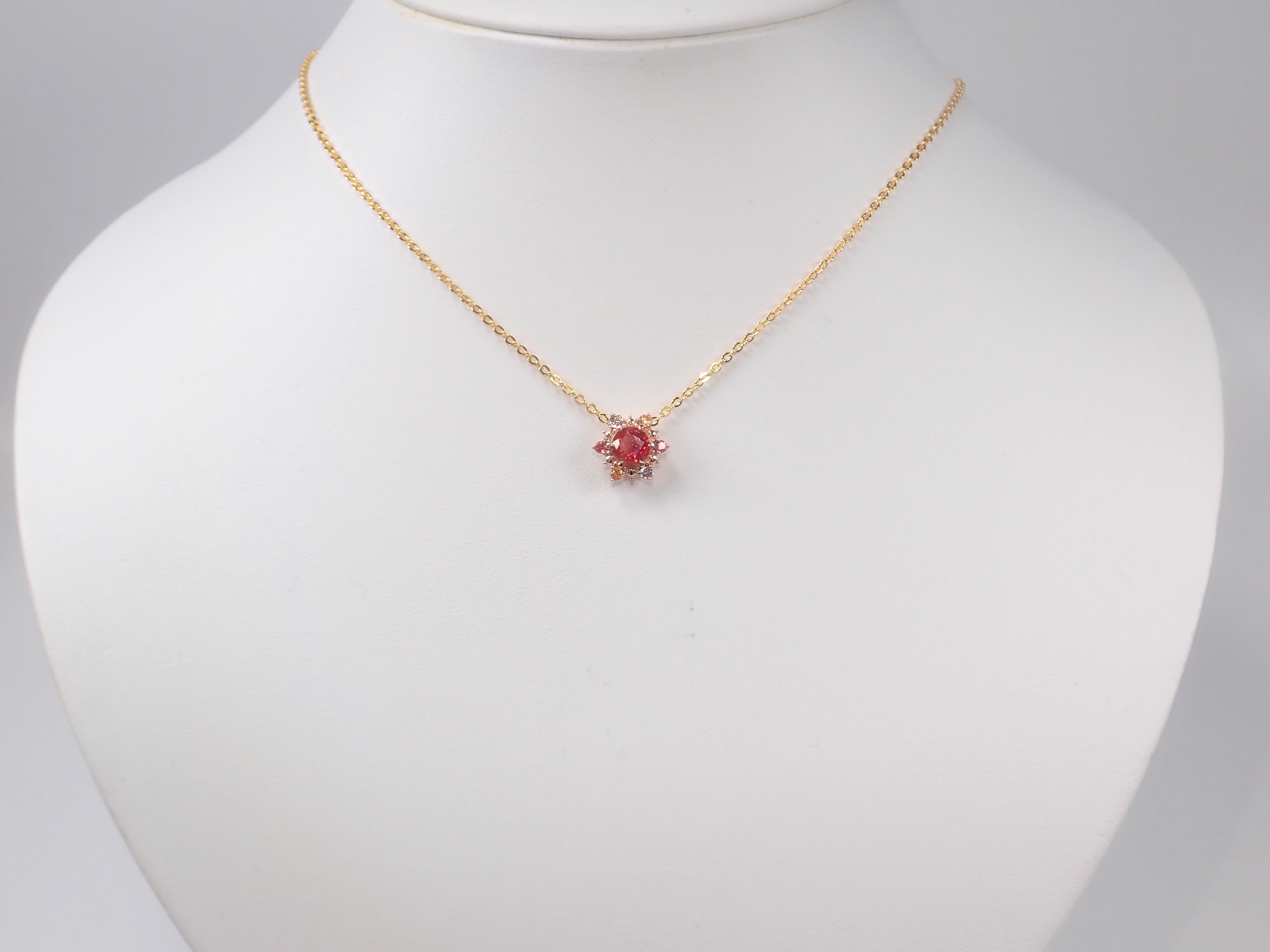 K18YG アメリカ産オレゴンサンストーン 0.676ct ・パパラカラーサファイア・ブラウンダイヤモンド・ペンダントトップ(ネックレストップ)