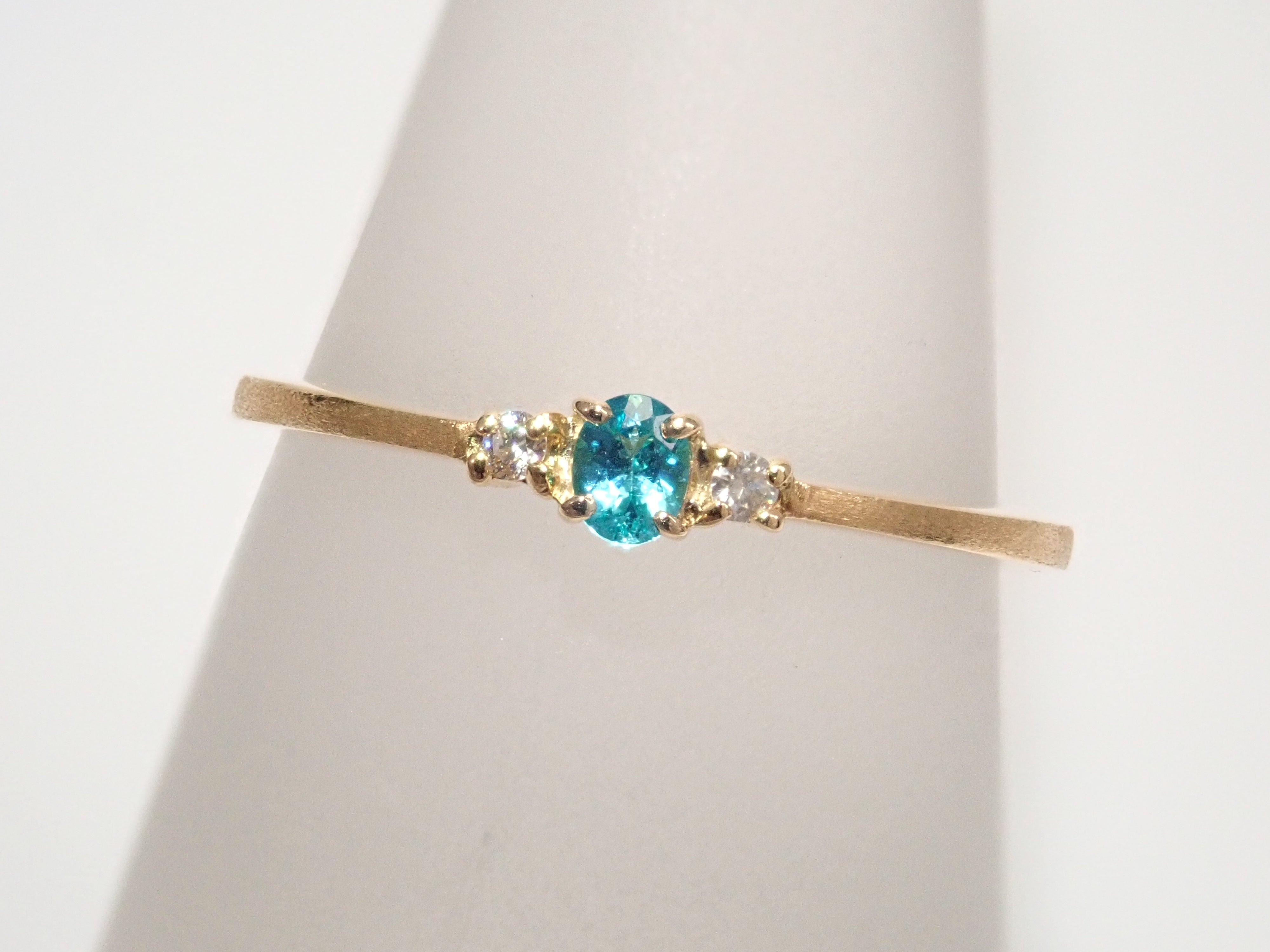 【1/12 22時販売】K18YGブラジル産パライバトルマリン 0.048ctダイヤモンドピンキーリング(CuO:1.7%,MnO:2.2% )