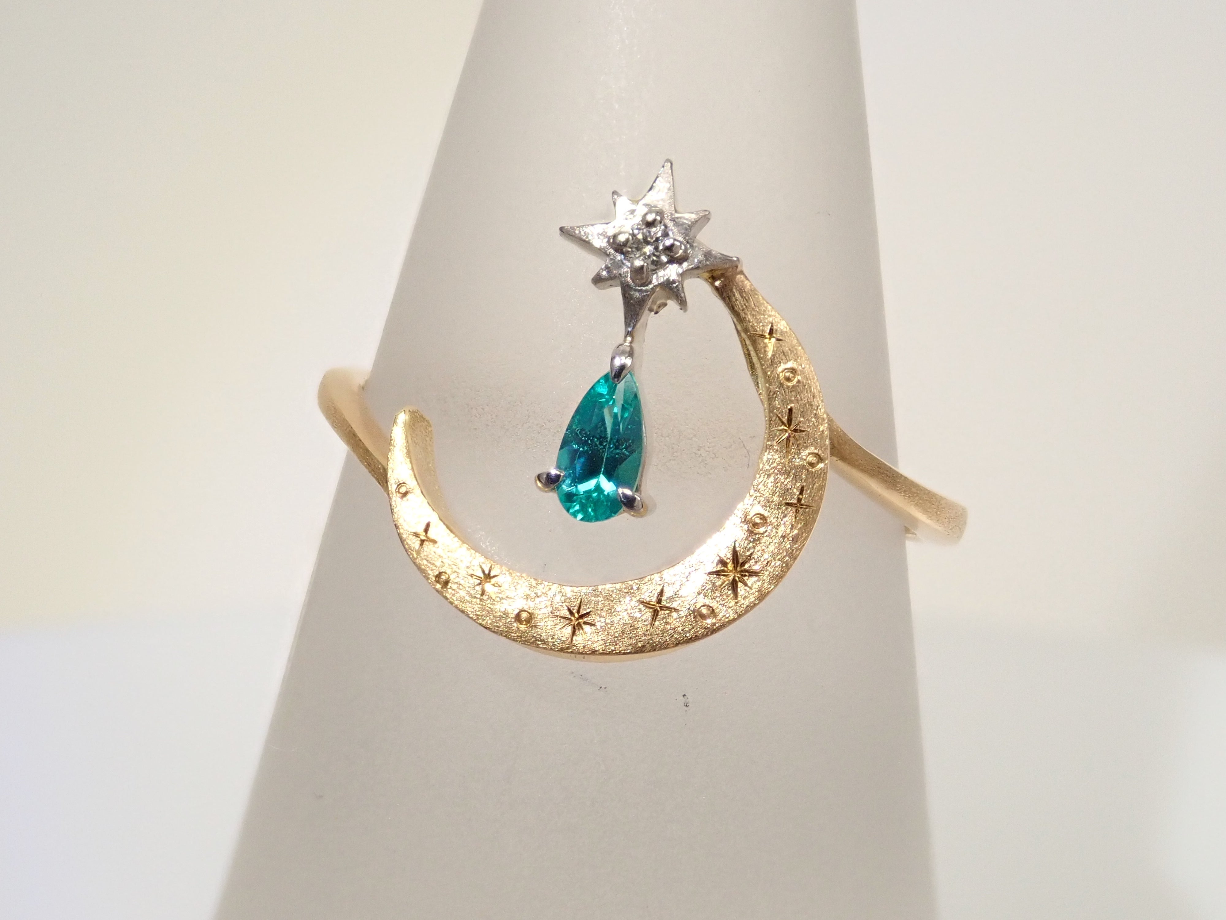 【1/12 22時販売】K18/Pt950 ブラジル産パライバトルマリン 0.071ct・ダイヤモンド リング(K18YG,CuO:1.9%,MnO:2.2%)