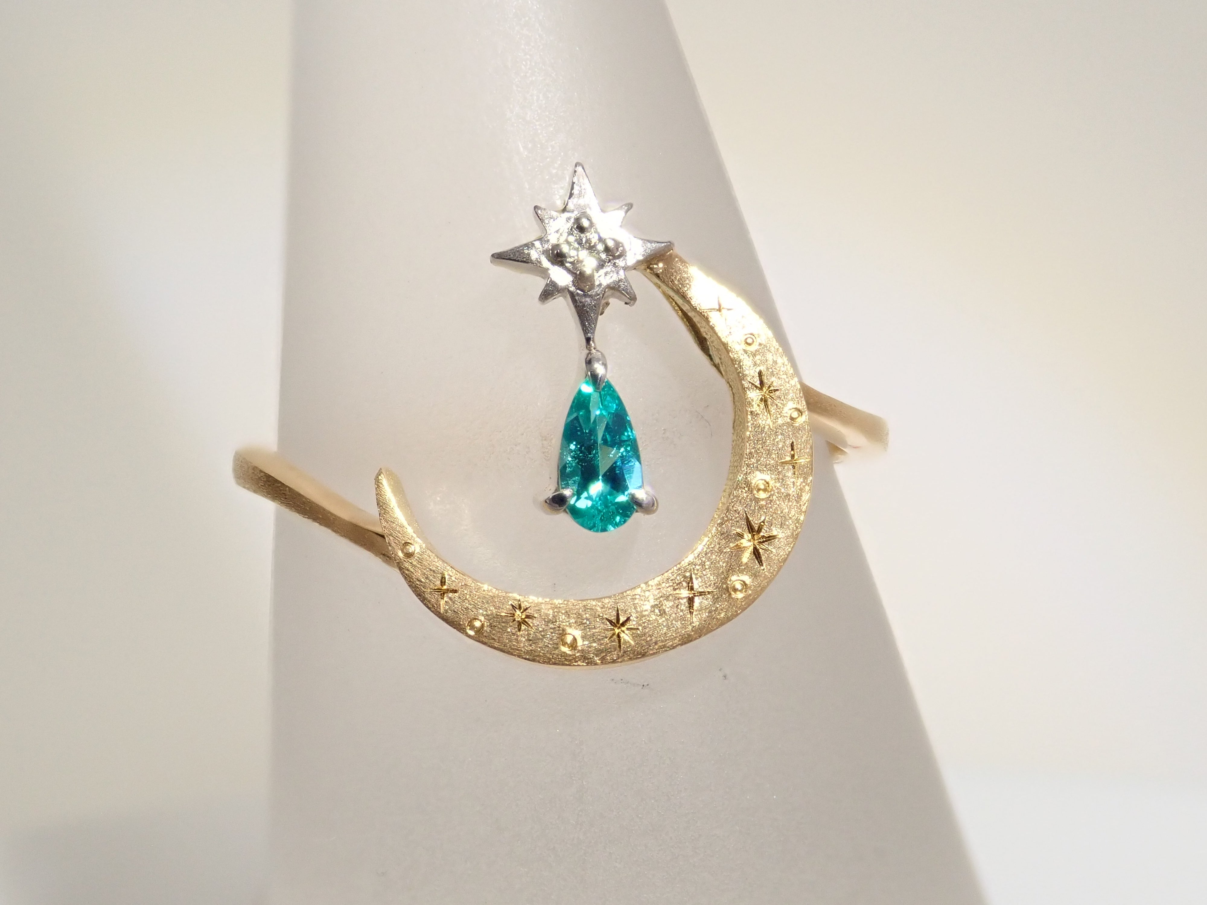 【1/12 22時販売】K18/Pt950 ブラジル産パライバトルマリン 0.071ct・ダイヤモンド リング(K18YG,CuO:1.9%,MnO:2.2%)