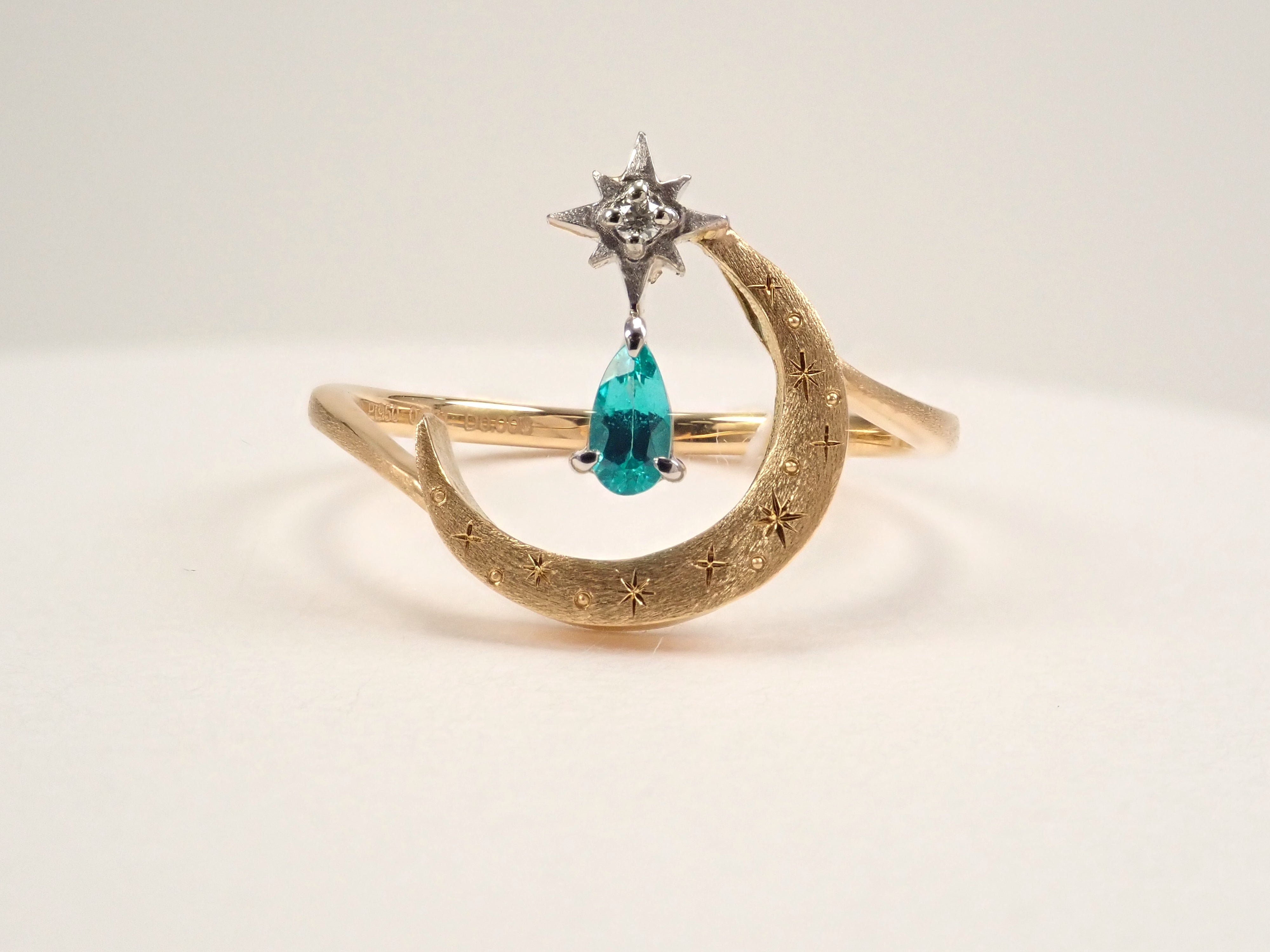 【1/12 22時販売】K18/Pt950 ブラジル産パライバトルマリン 0.071ct・ダイヤモンド リング(K18YG,CuO:1.9%,MnO:2.2%)