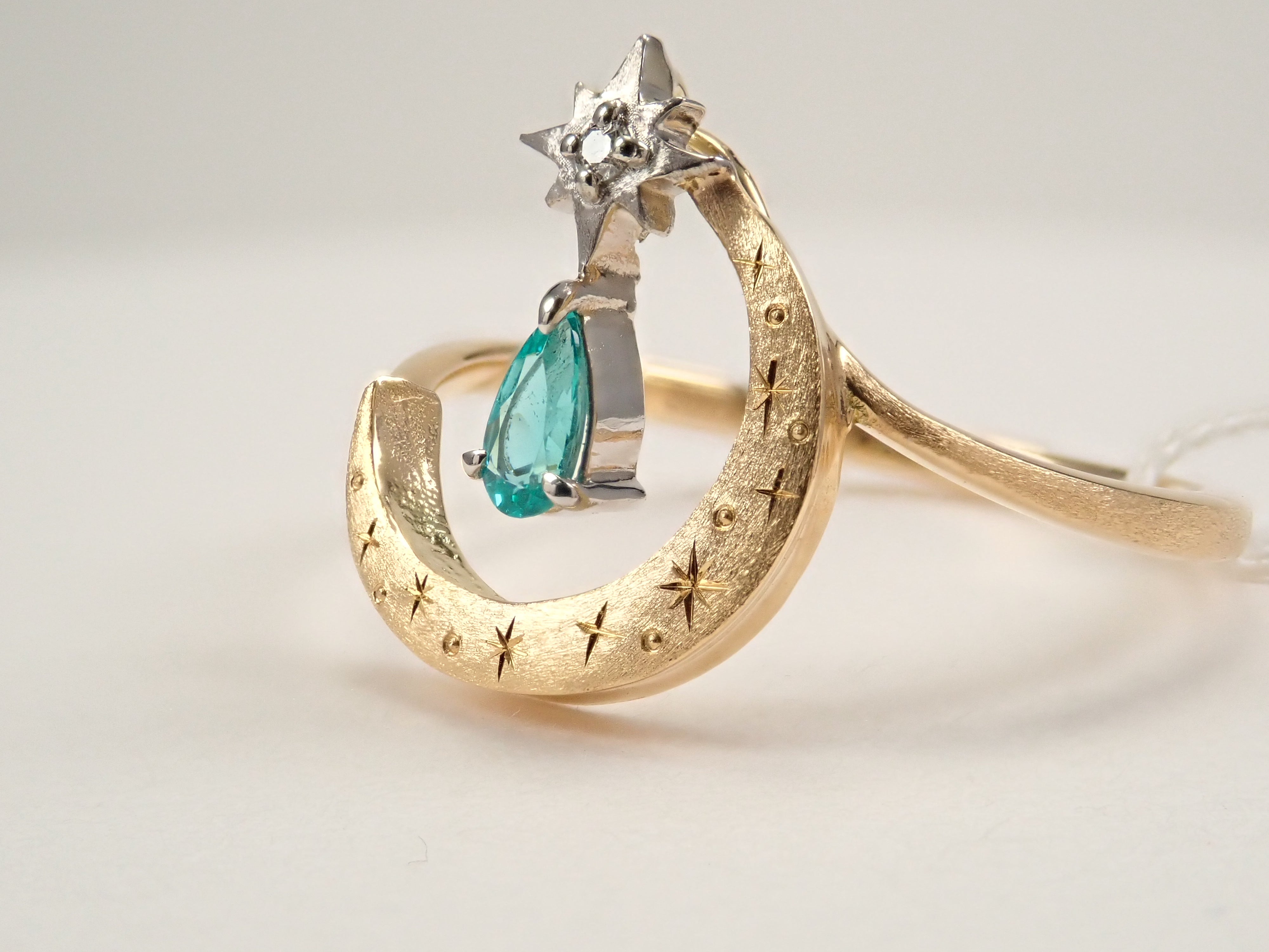 【1/12 22時販売】K18/Pt950 ブラジル産パライバトルマリン 0.071ct・ダイヤモンド リング(K18YG,CuO:1.9%,MnO:2.2%)