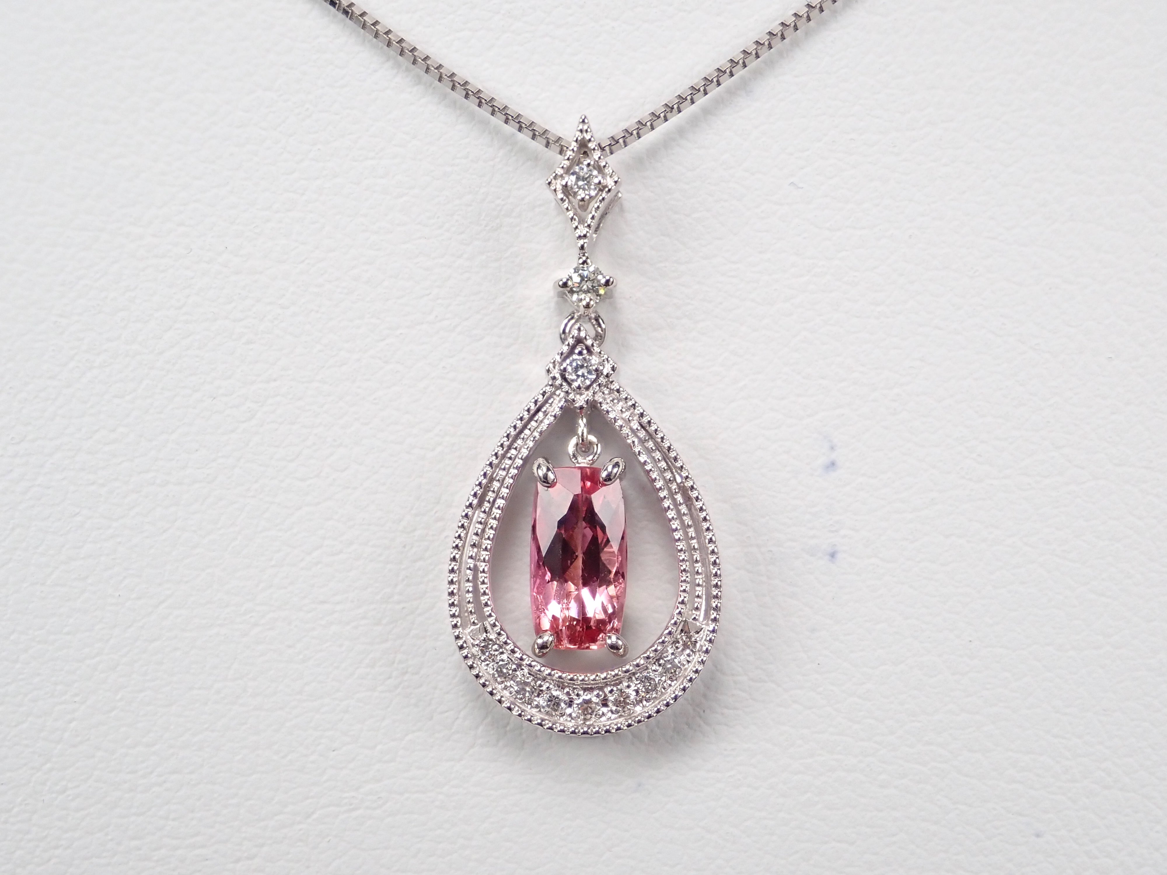 【カラフリ】Pt900/Pt850ブラジル産ピンクインペリアルトパーズ(非加熱シェリーピンク)1.04ct ペンダント(ネックレス)