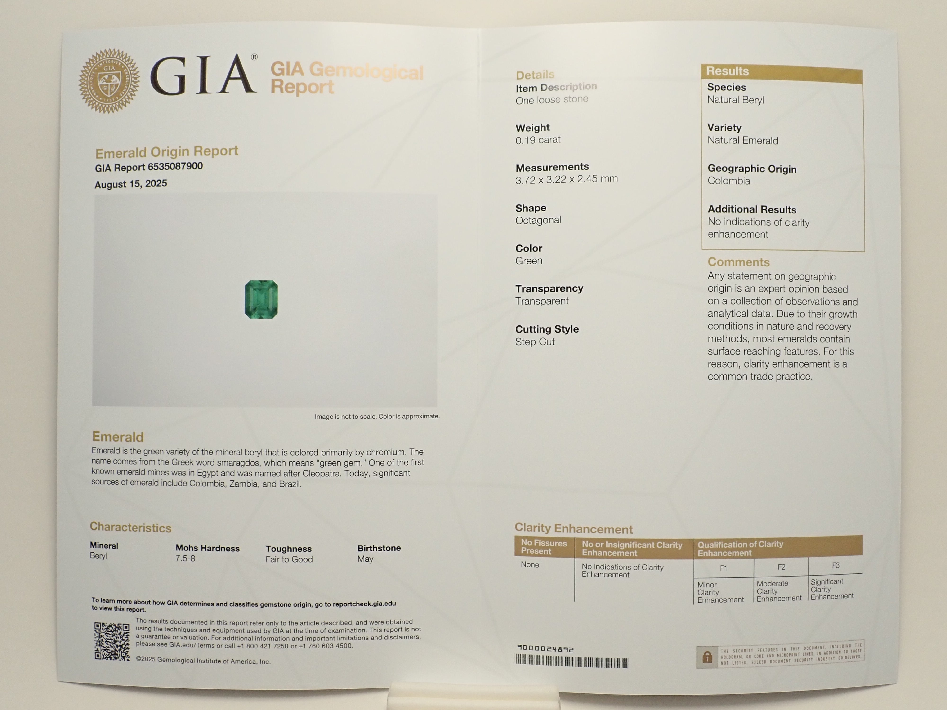 【抽獎 0201_13】哥倫比亞無油祖母綠 0.170克拉 散裝 GIA