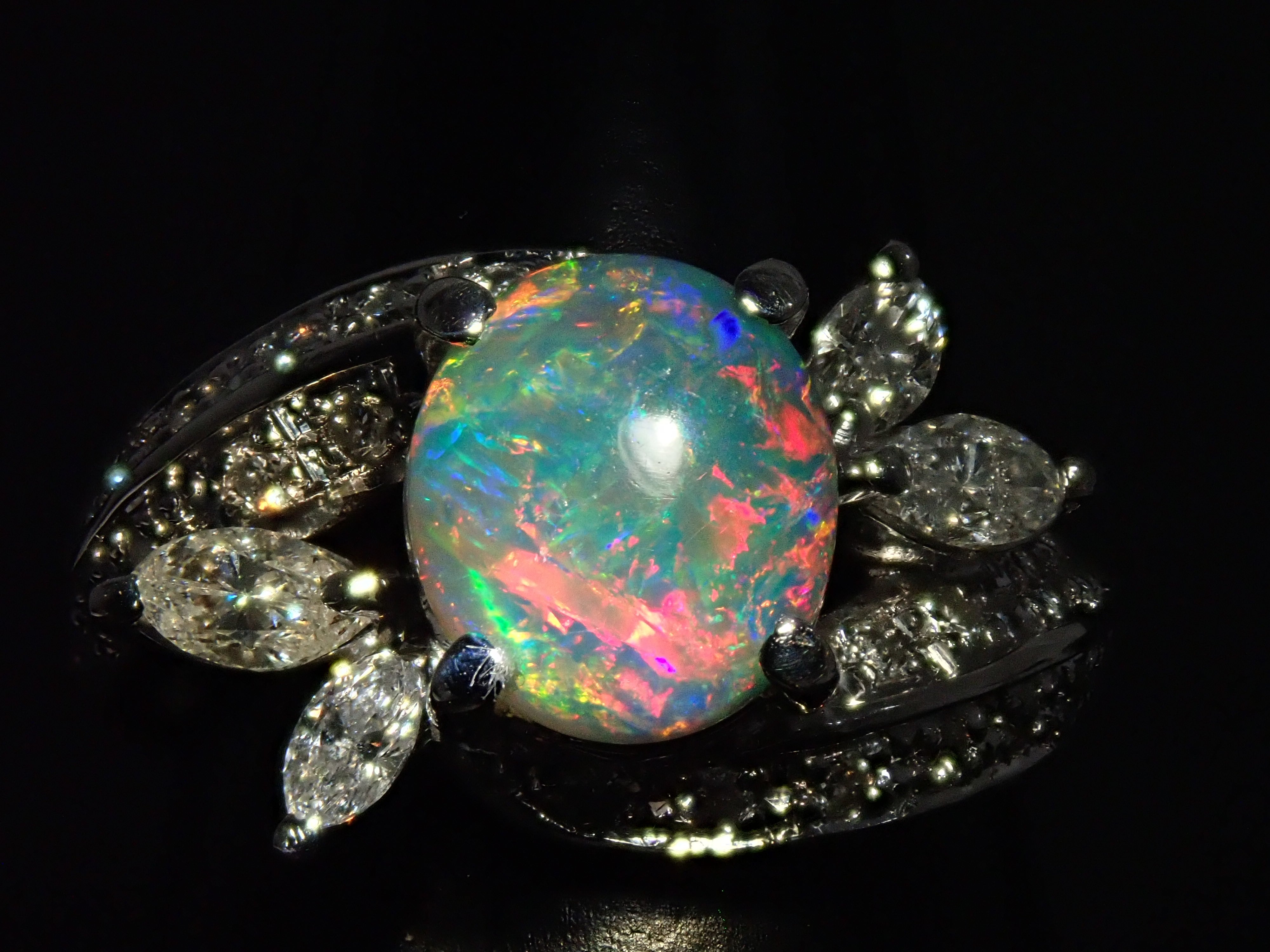 【22602547掲載】【カラフリ】Pt900 ブラックオパール 1.24ct リング