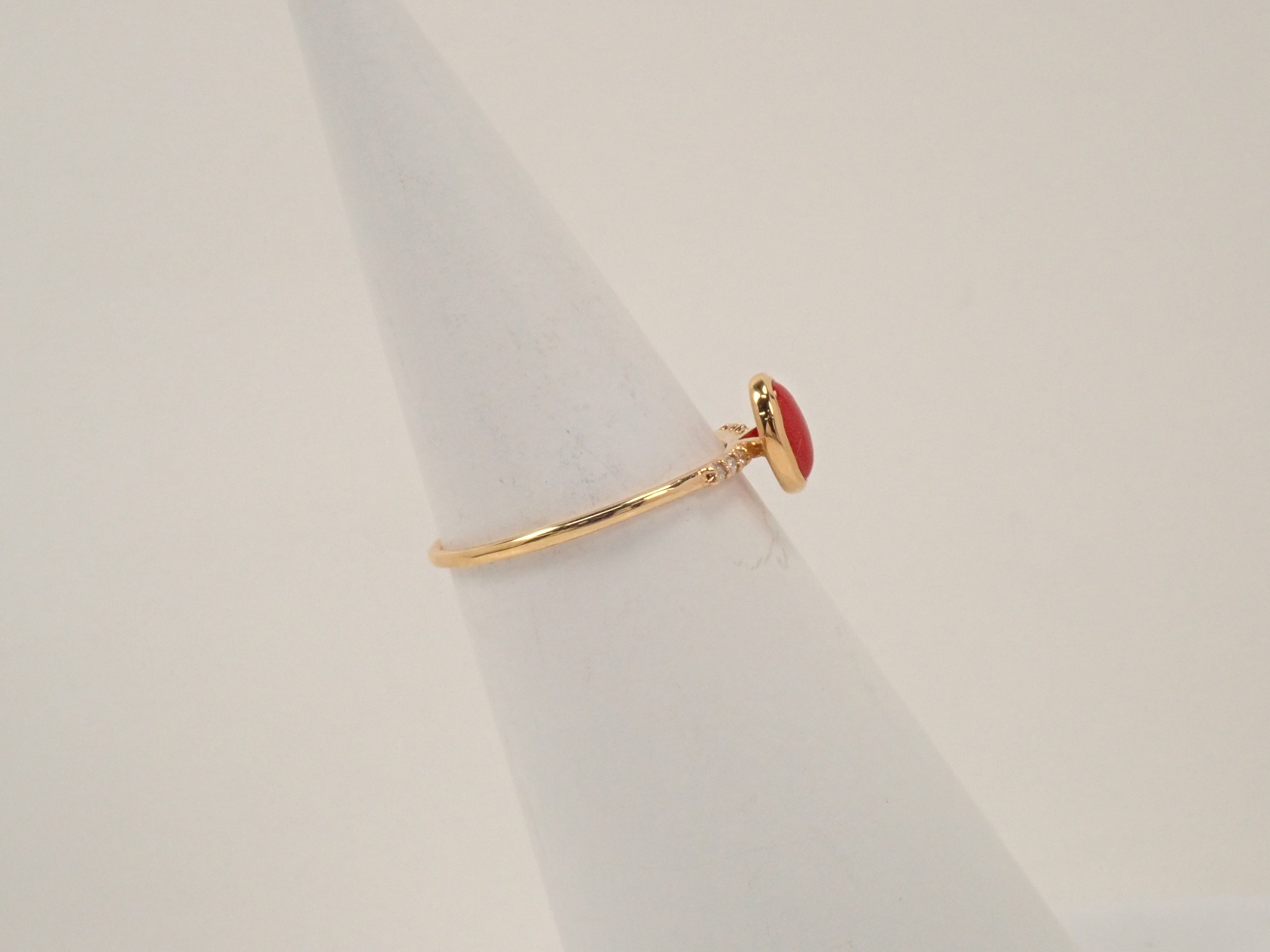 【22602552掲載】K18 血赤珊瑚 0.41ct リング