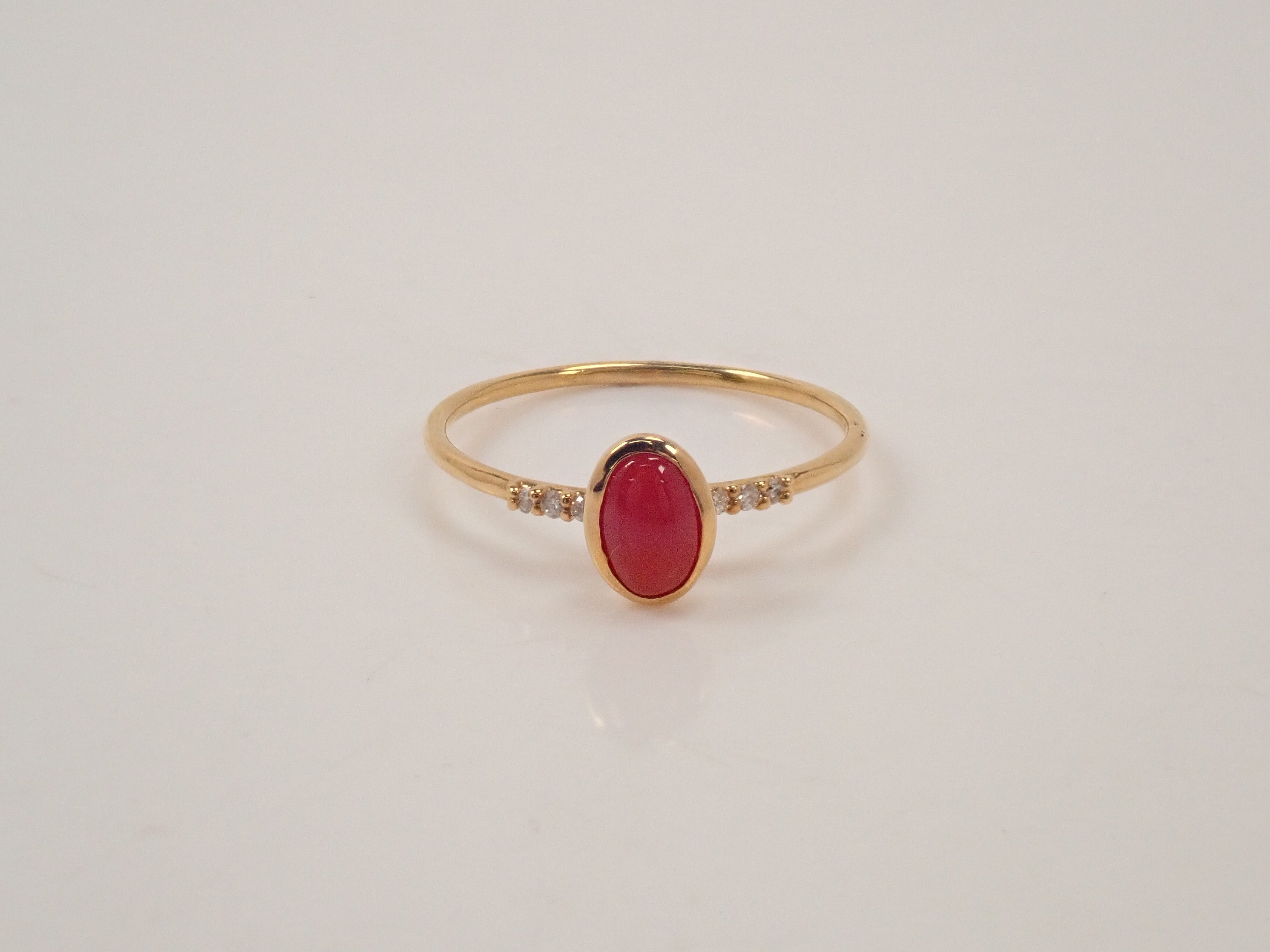 【22602552掲載】K18 血赤珊瑚 0.41ct リング