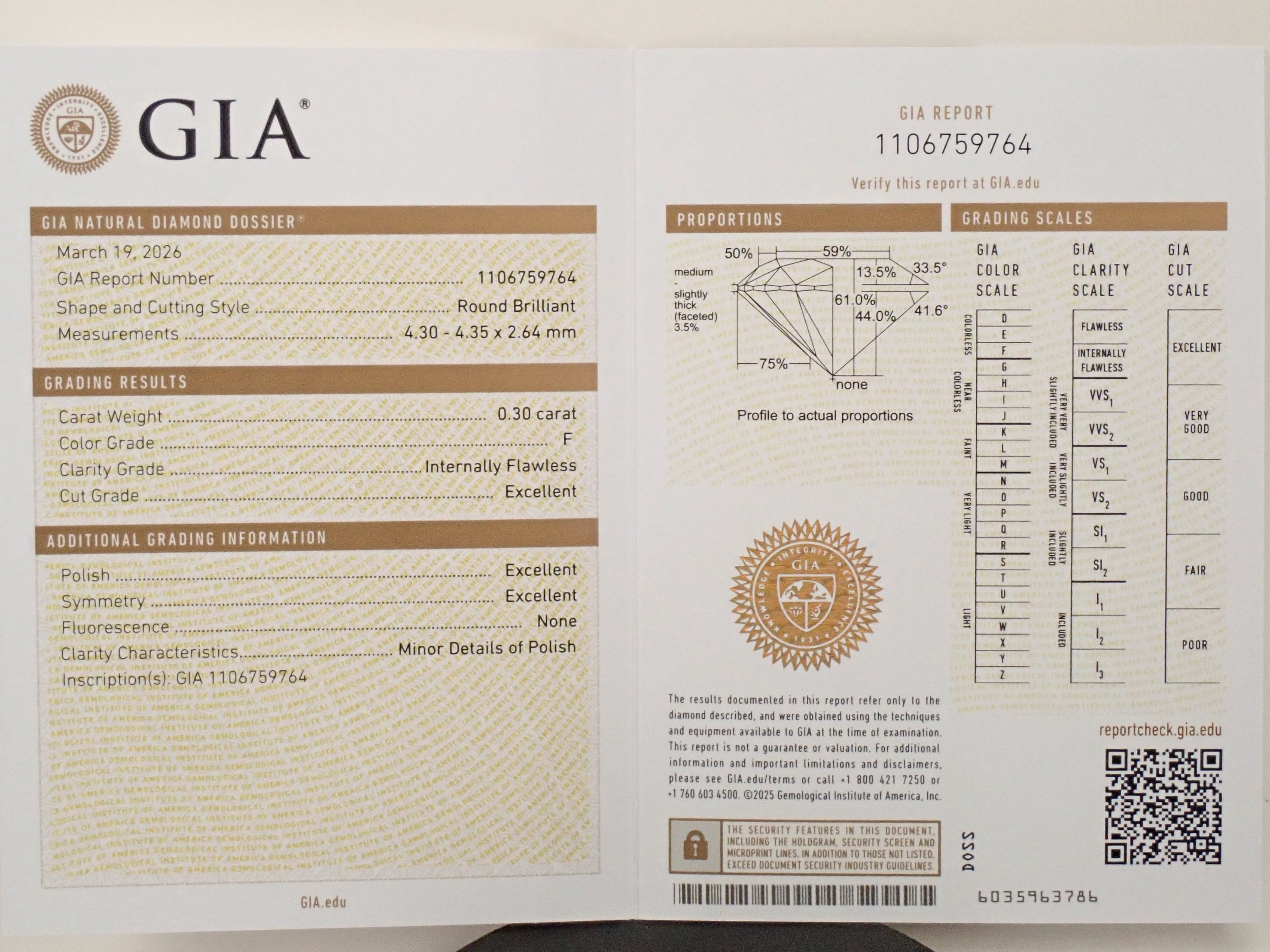 【32501902掲載】インターナリーフローレスダイヤモンド 0.300ctルース(F, IF, 3Excellent)