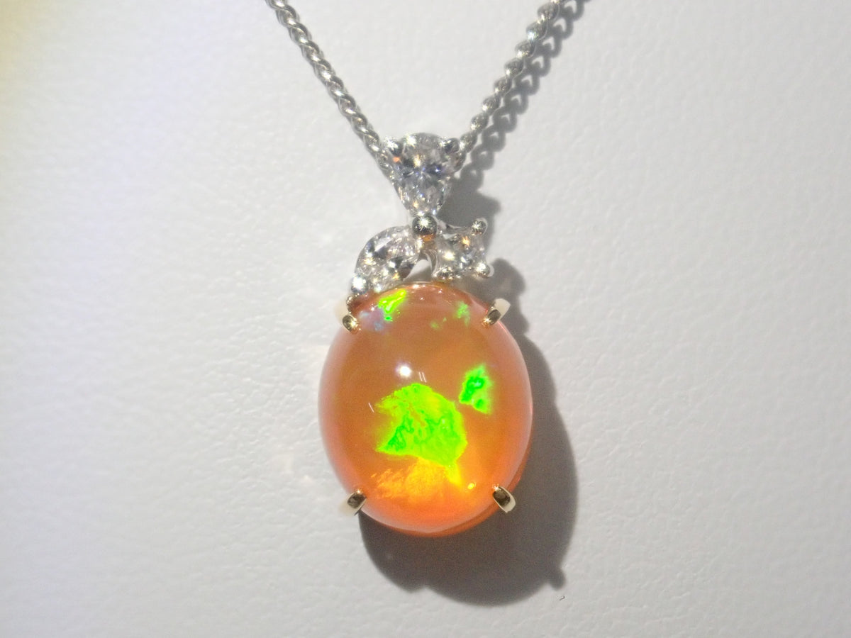 Pt900/K18 クレサンベール/京セラ 合成オパール 3.25ct・ダイヤモンド 