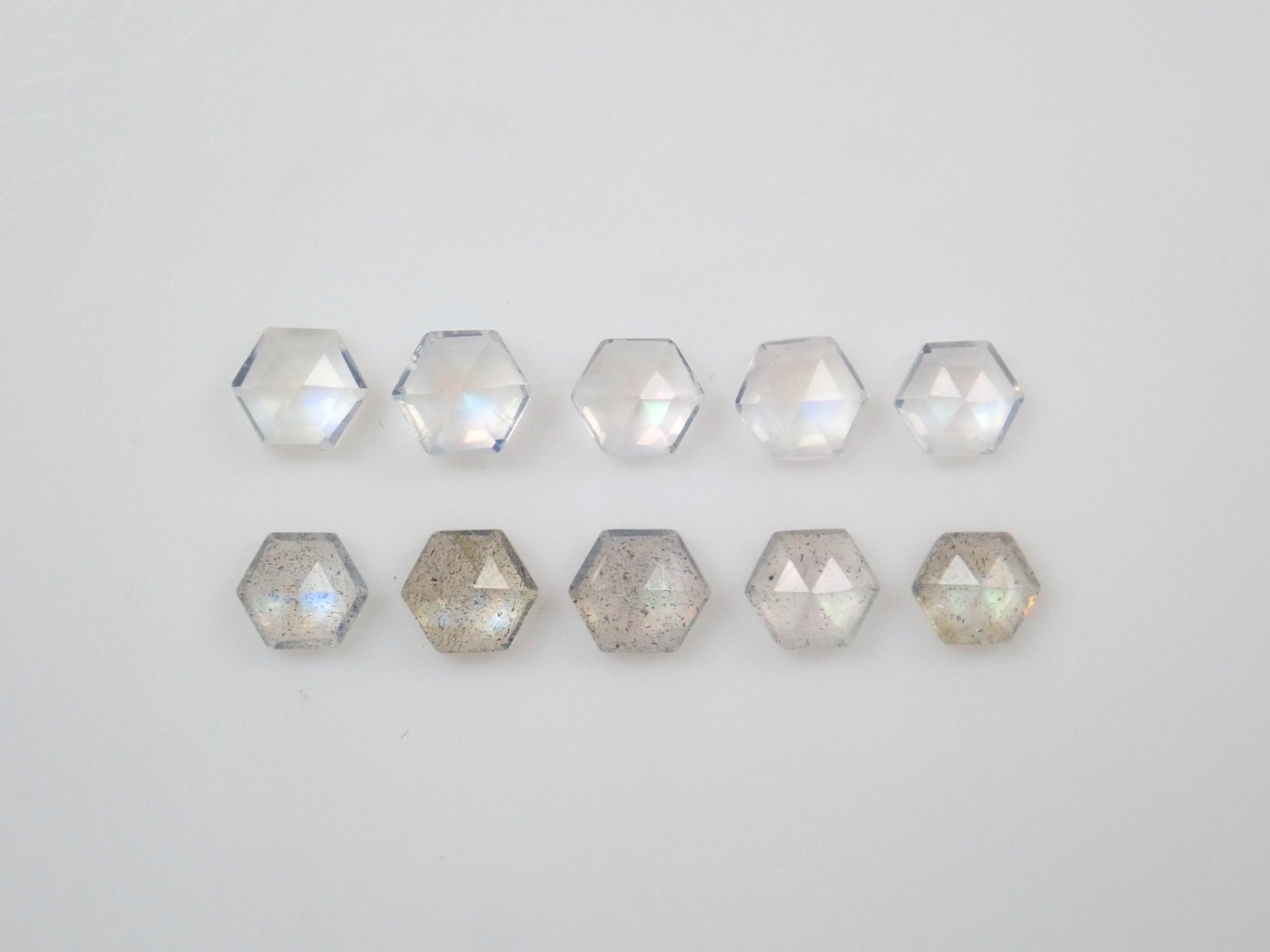 Limited to 23 stones: Labradorite & Andesine Labradorite 2-stone set (Hexagonal cut, 3mm) Multiple purchase discounts available