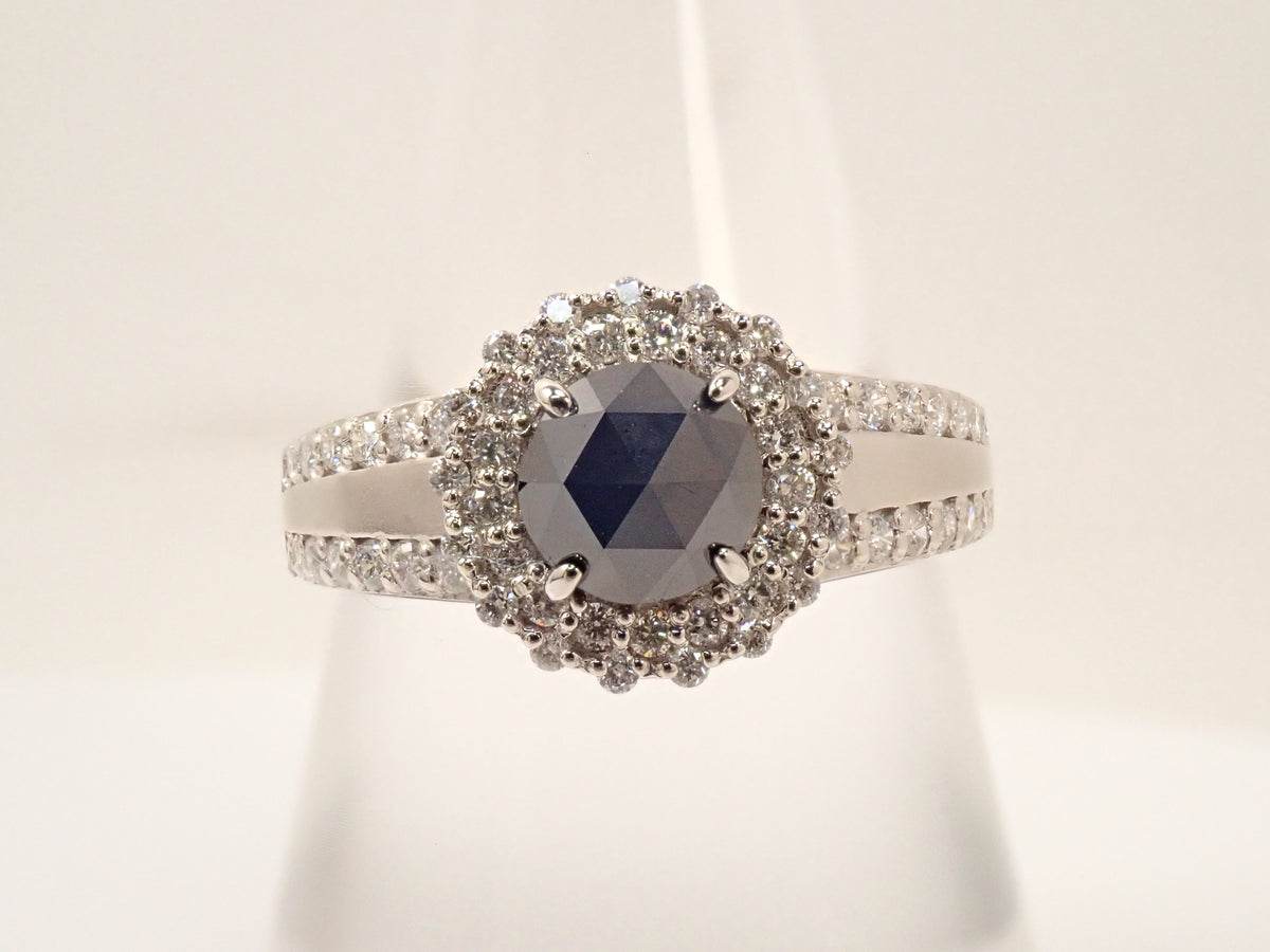 Pt900 ブラックダイヤモンド 1.00ct・ダイヤモンド0.50ctリング 鑑別書