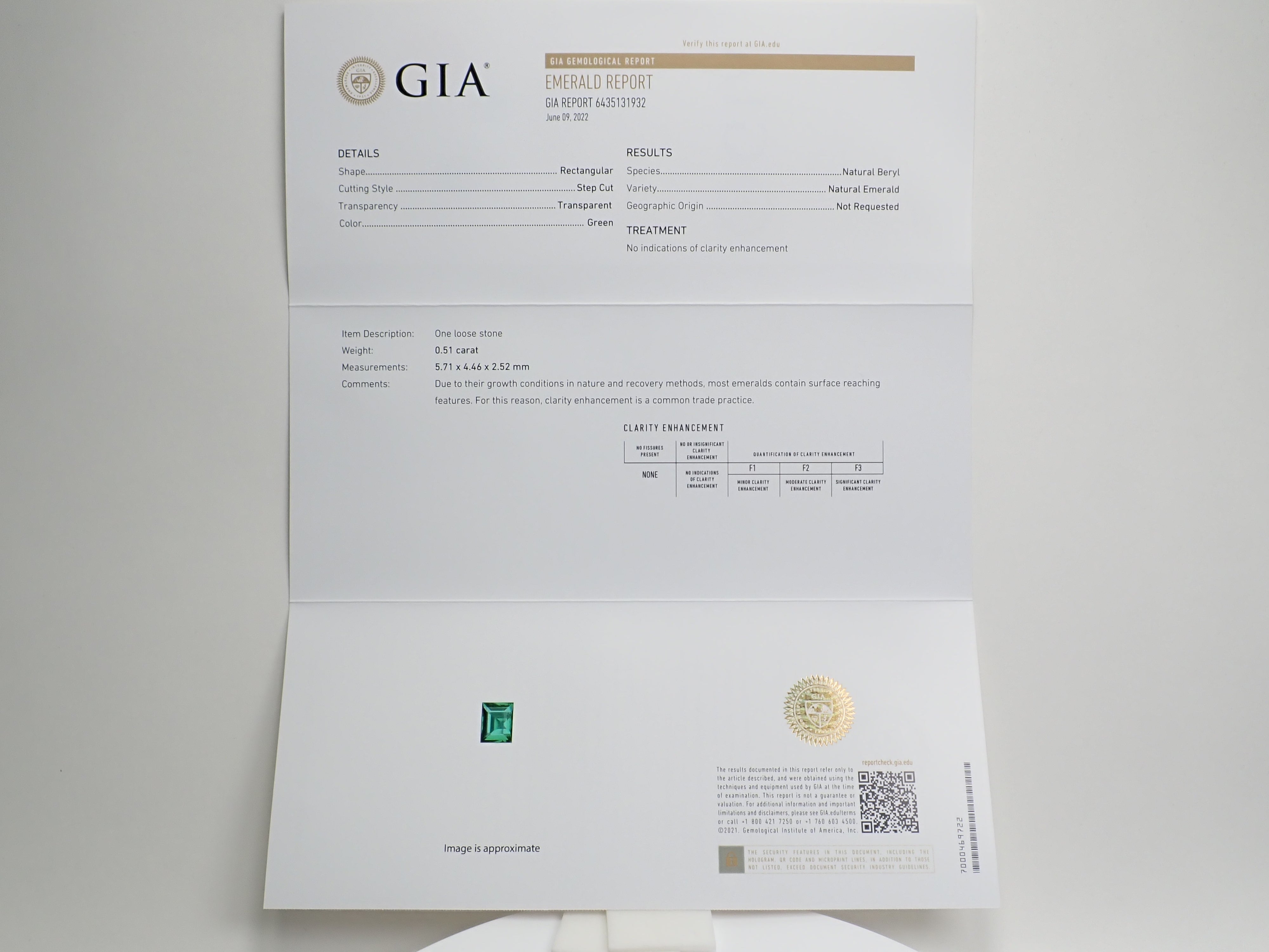 【12543545掲載】ノンオイルエメラルド 0.510ctルース