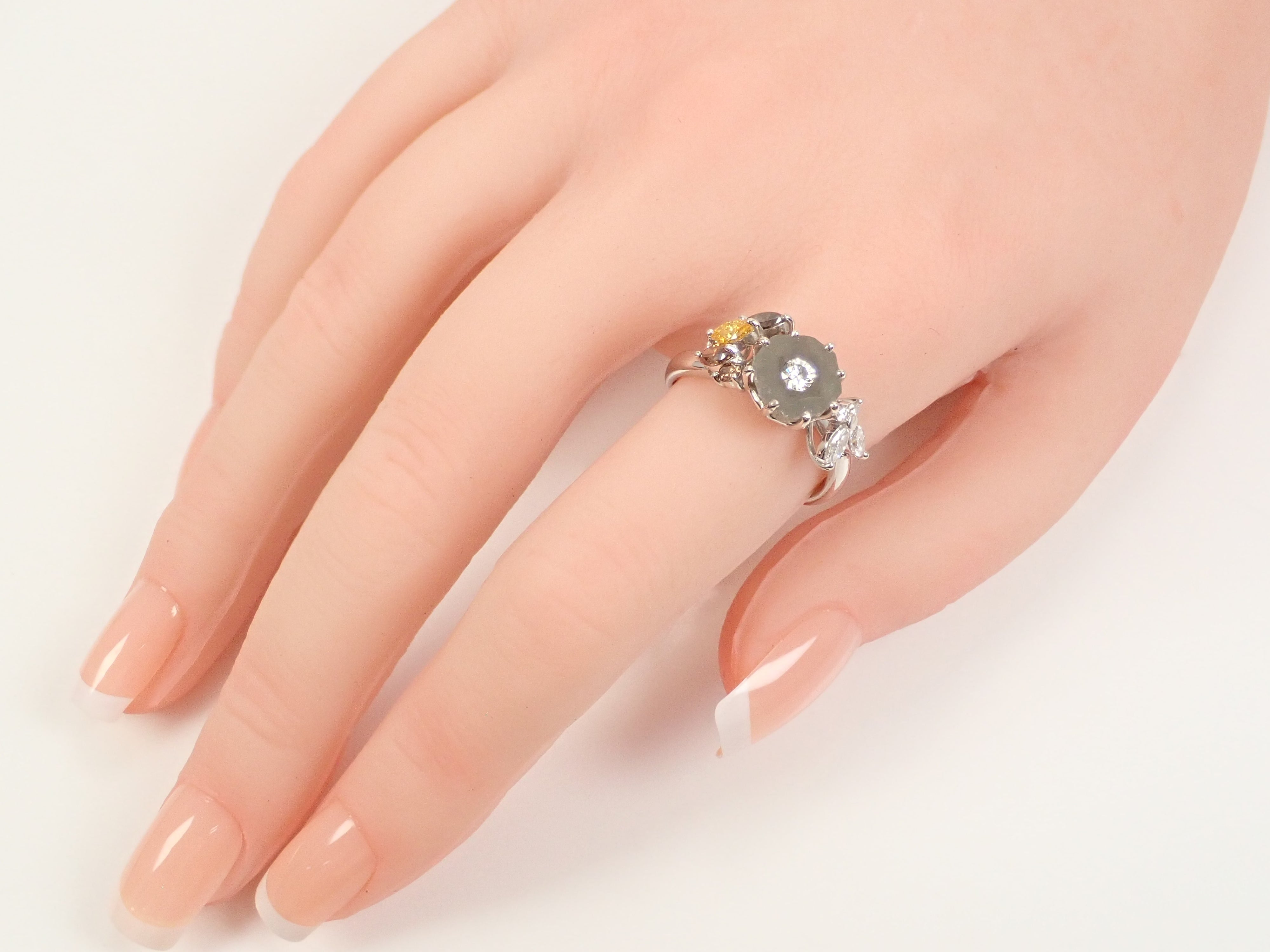 【7/13 22時販売】【カラフリ】Pt900 ダイヤモンド原石 2.733ct・ダイヤモンド0.68ctリング 鑑別カード