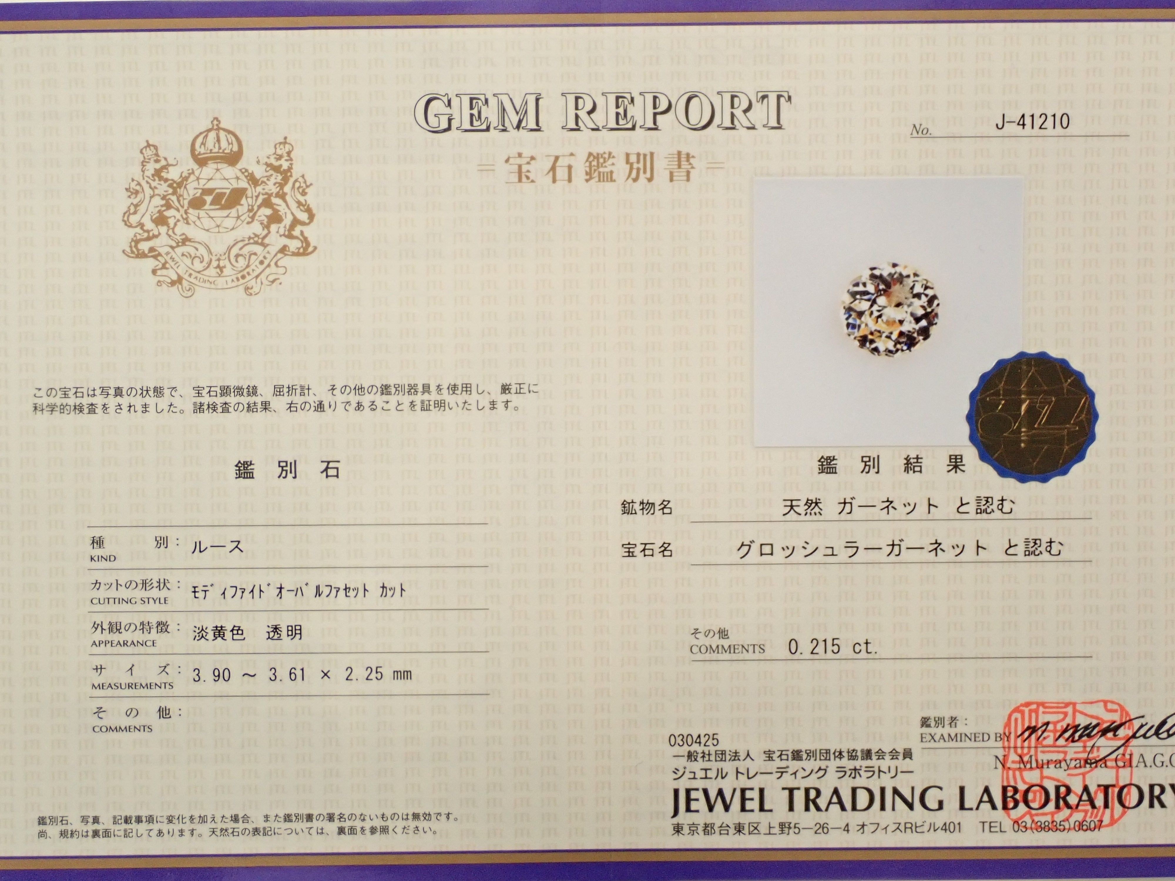 【12558358掲載】グロッシュラーガーネット 0.215ctルース