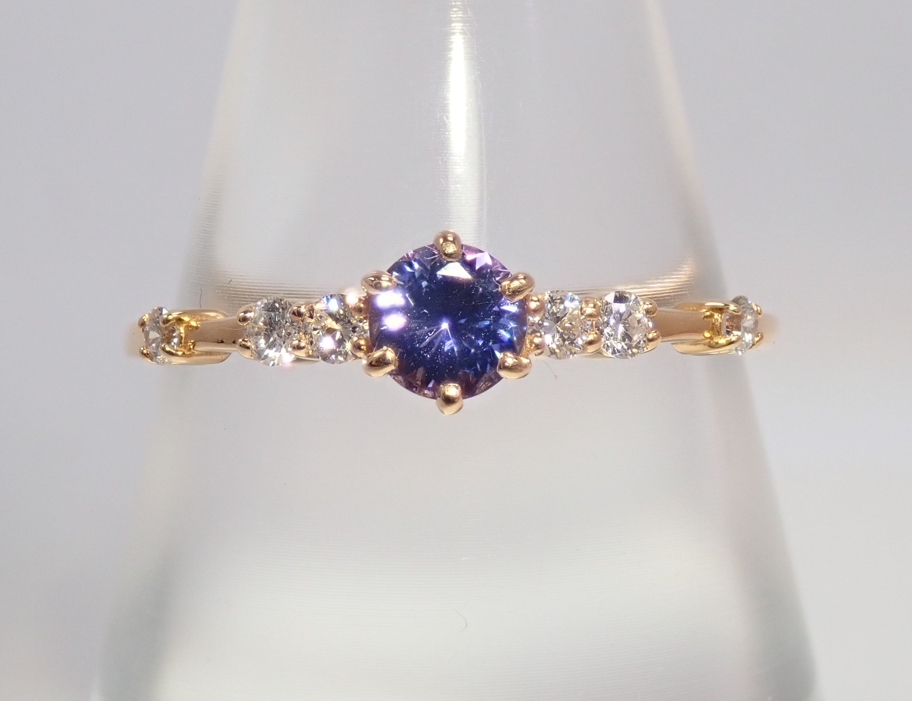 【7/24 22時販売】【カラフリ】K18 タンザナイト 4.0mm/0.25ct ・ダイヤモンド0.14ctリング 鑑別書