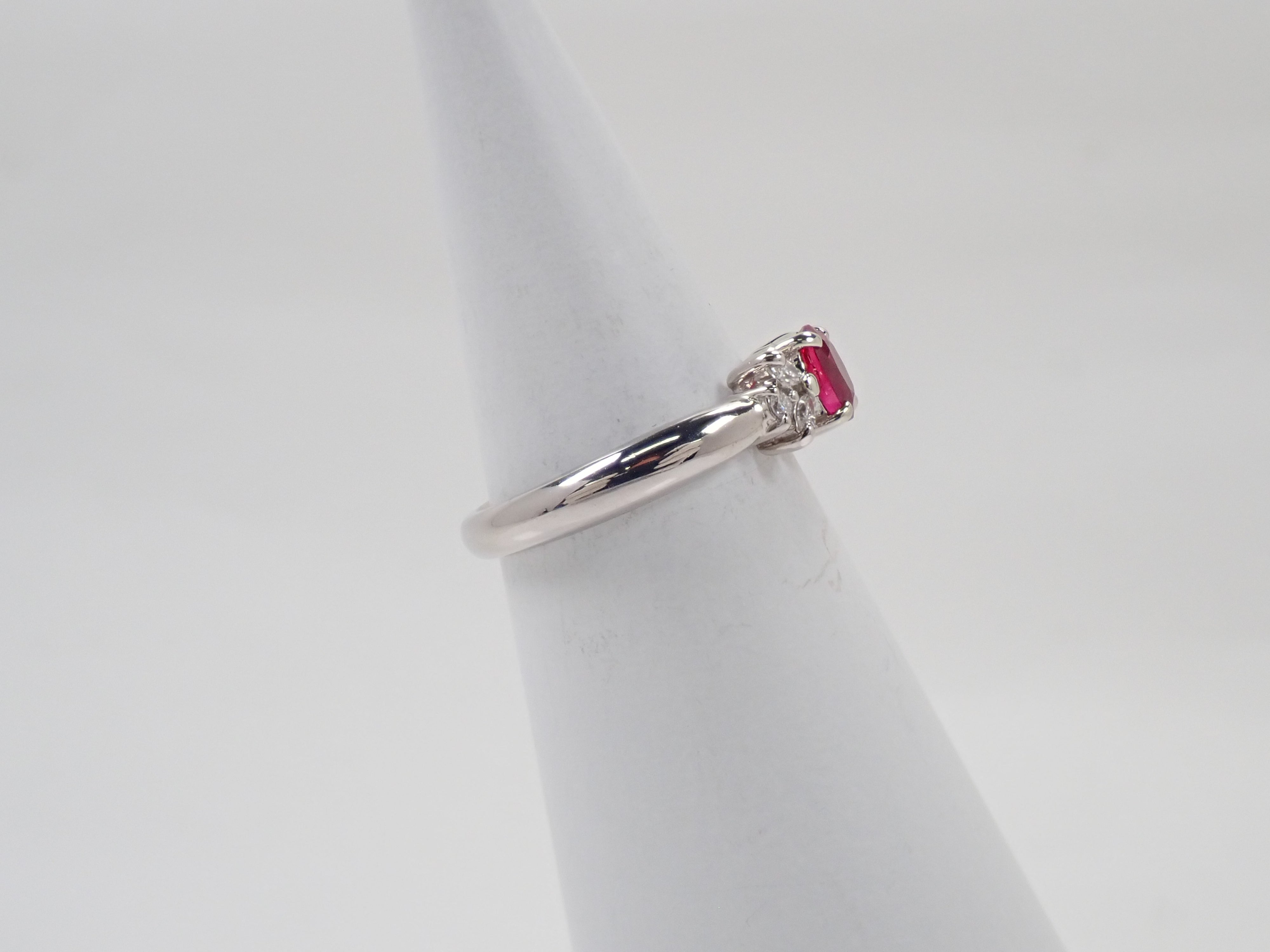 Pt900 ルビー 0.69ct・ダイヤモンド0.16ctリング 鑑別書