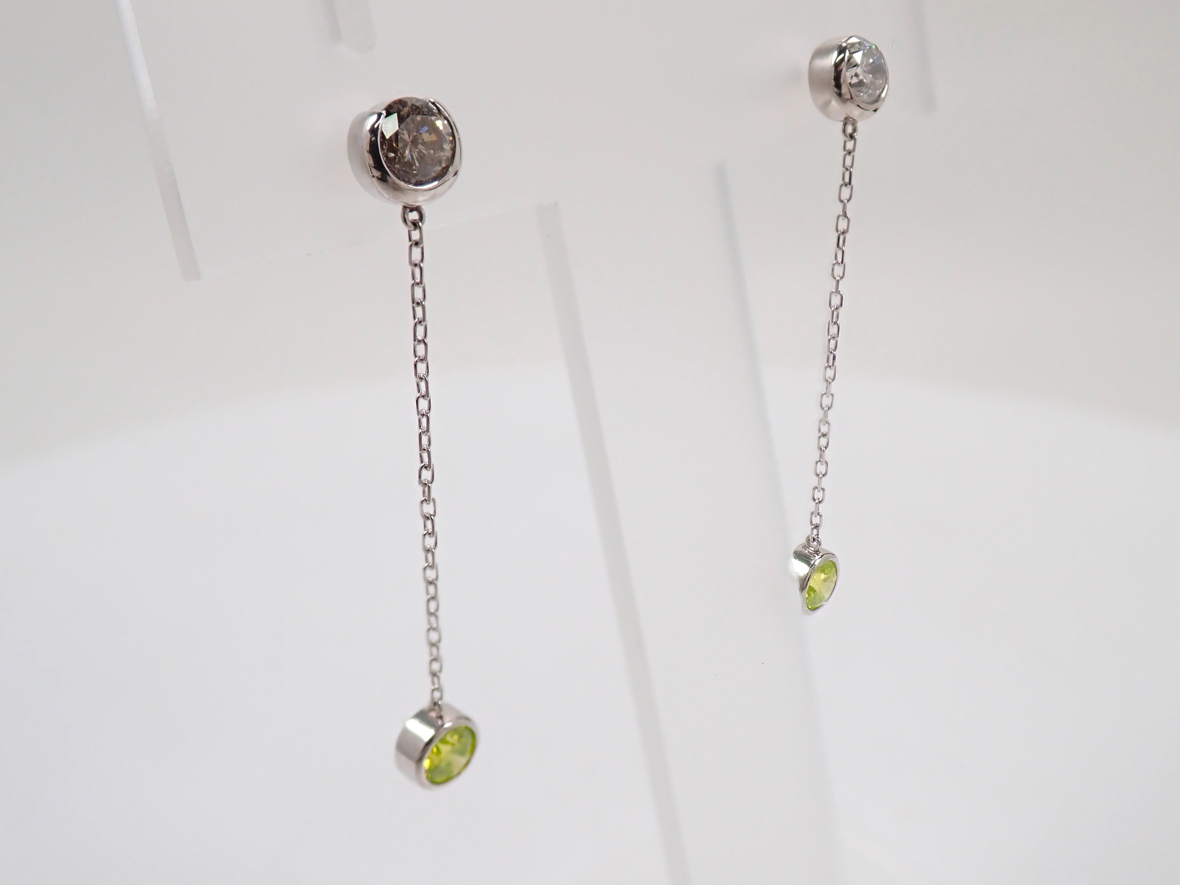 【7/30 22時販売】【カラフリ】Pt850/K14WG アップルグリーンダイヤモンド0.38ct・ダイヤモンド0.50ct ピアス 鑑別書
