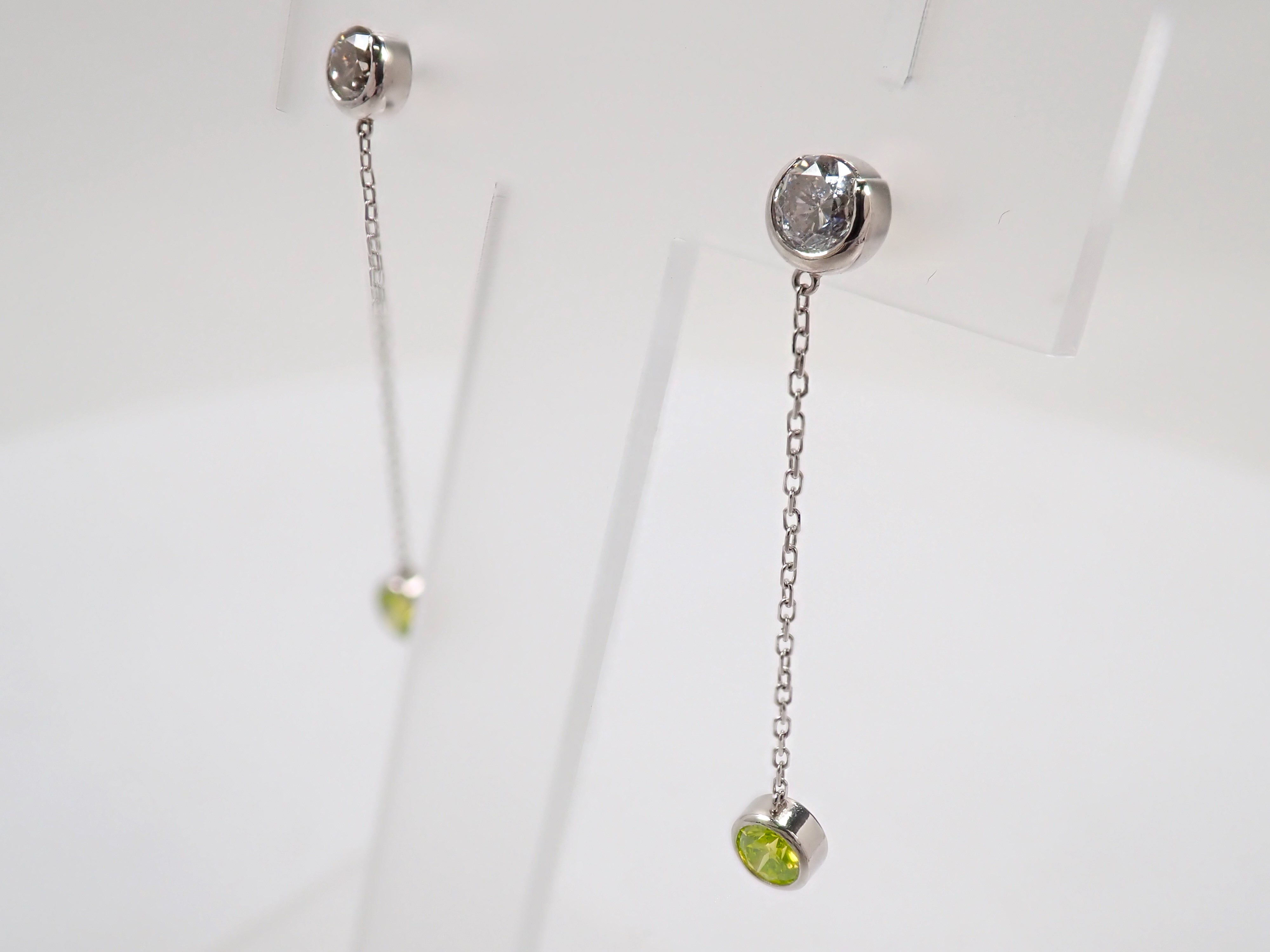 【7/30 22時販売】【カラフリ】Pt850/K14WG アップルグリーンダイヤモンド0.38ct・ダイヤモンド0.50ct ピアス 鑑別書
