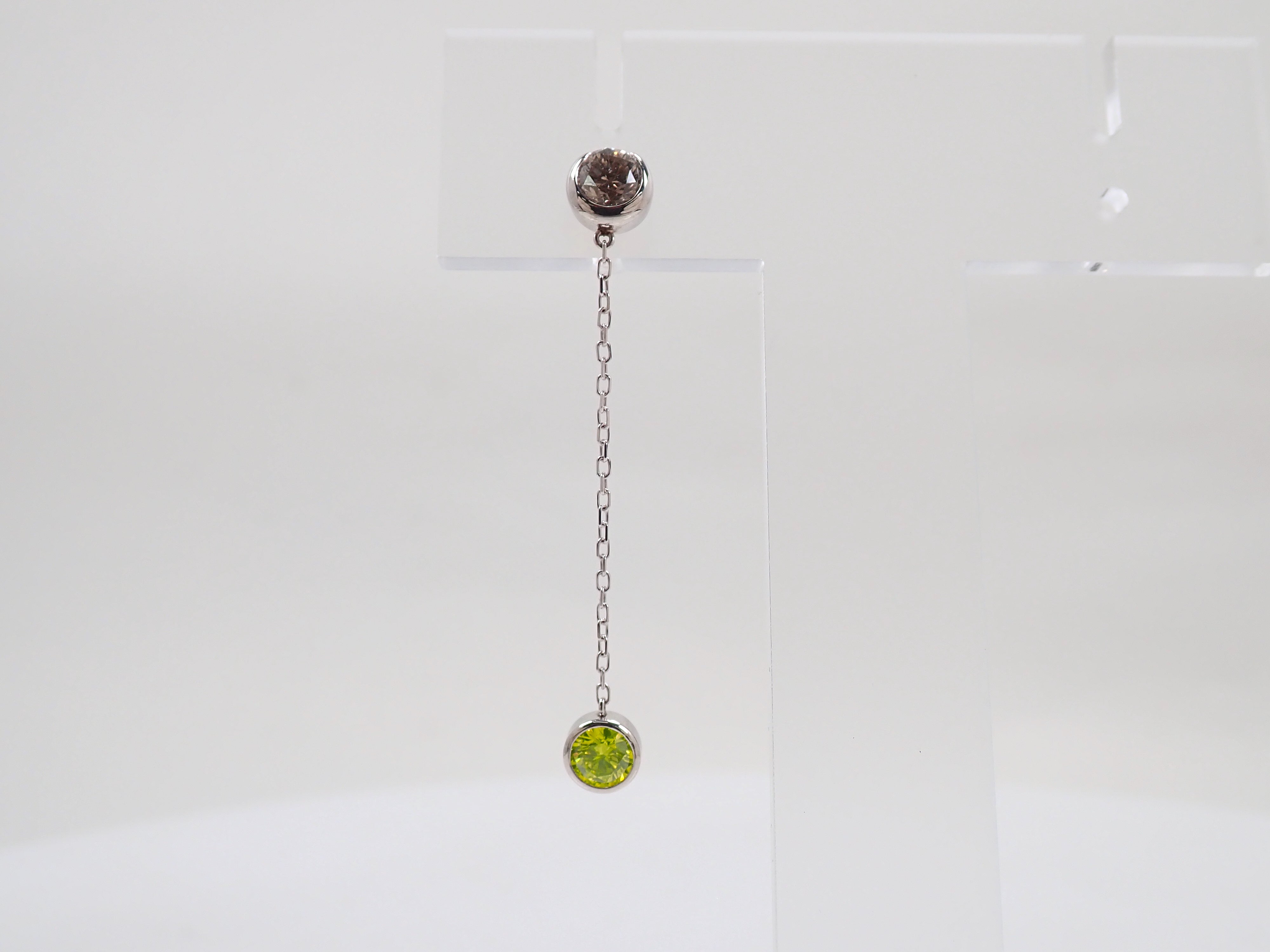 【7/30 22時販売】【カラフリ】Pt850/K14WG アップルグリーンダイヤモンド0.38ct・ダイヤモンド0.50ct ピアス 鑑別書