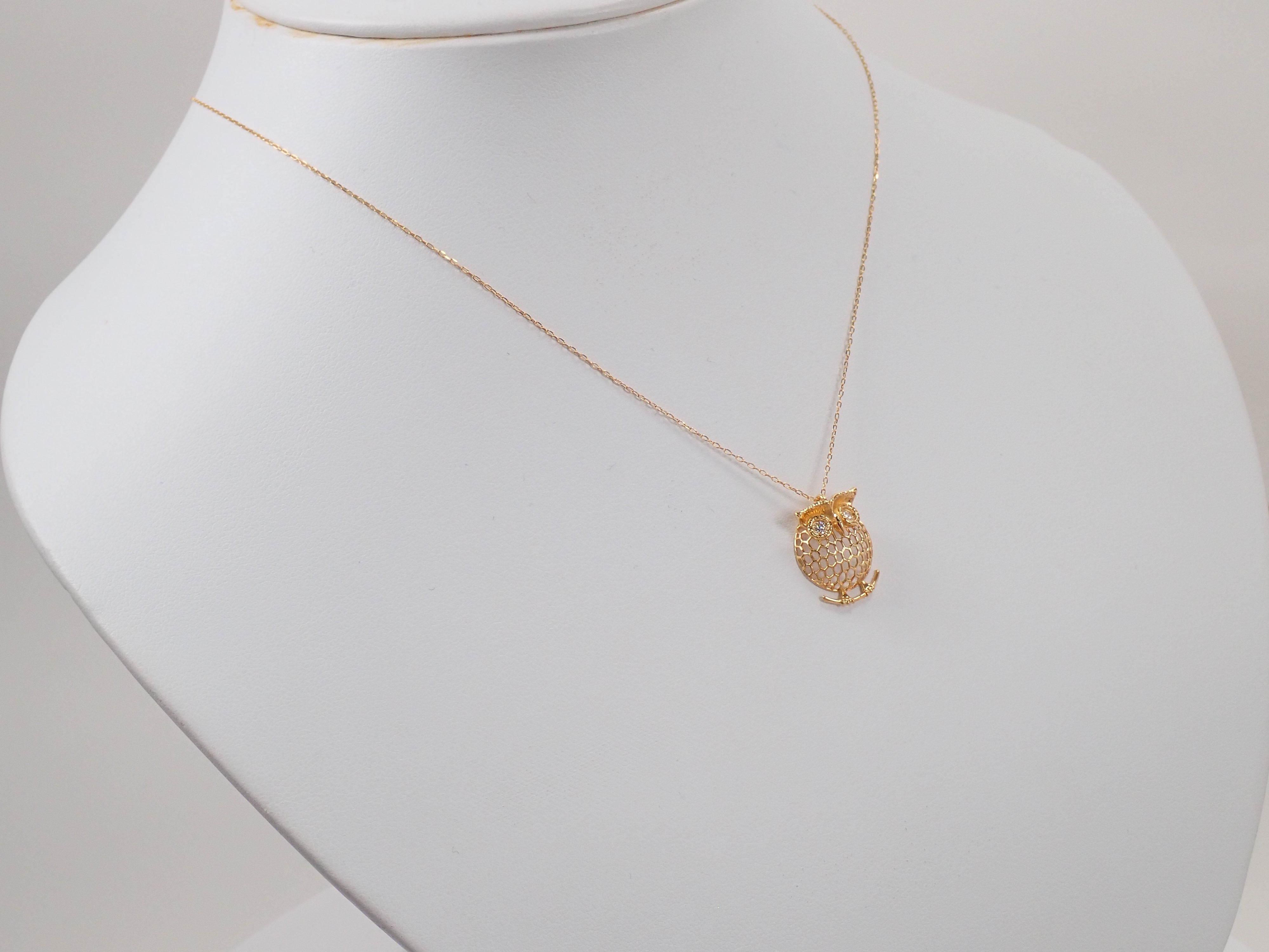 【8/1 22時販売】K18 ダイヤモンド 0.07ct フクロウモチーフ ペンダント(ネックレス)