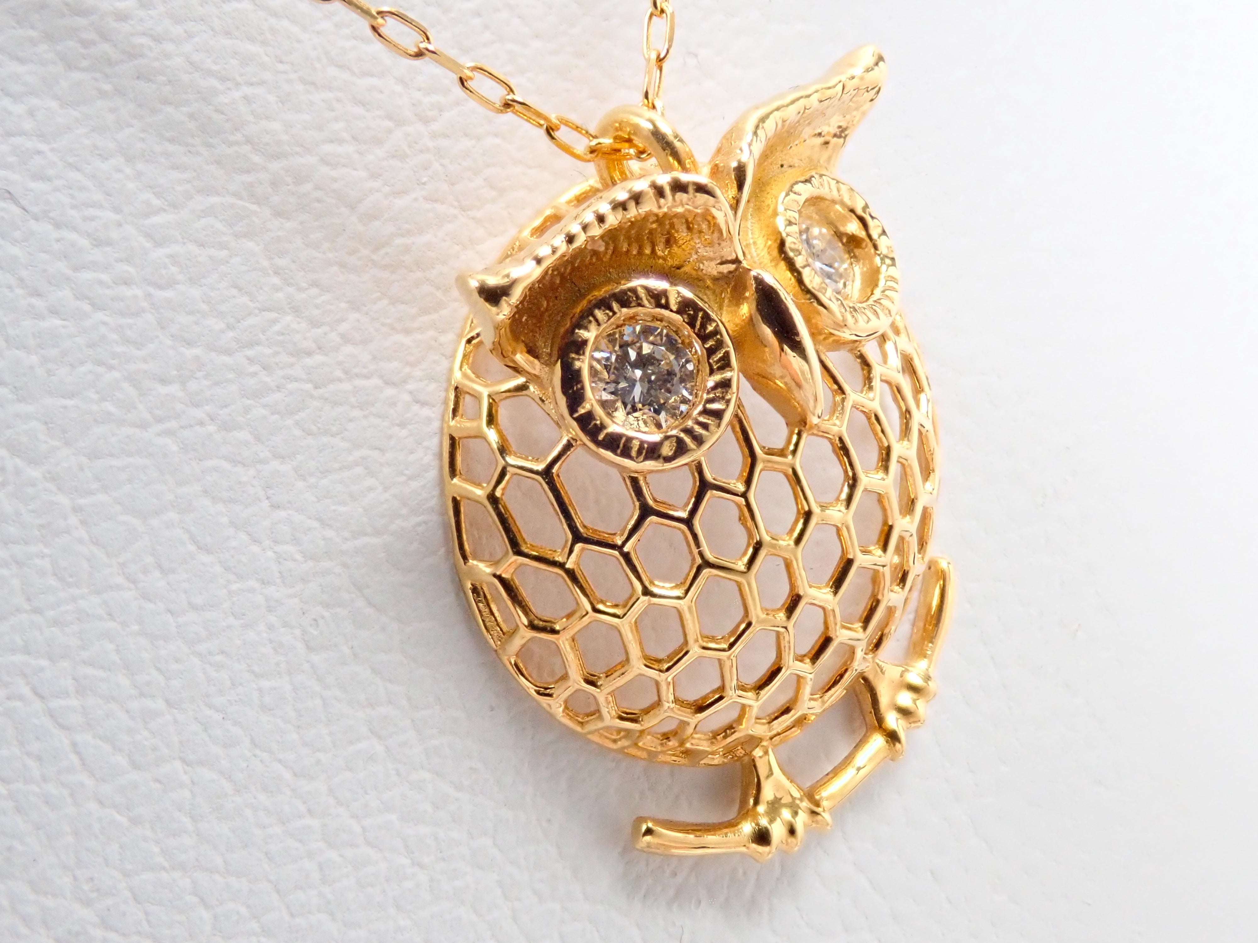 【8/1 22時販売】K18 ダイヤモンド 0.07ct フクロウモチーフ ペンダント(ネックレス)