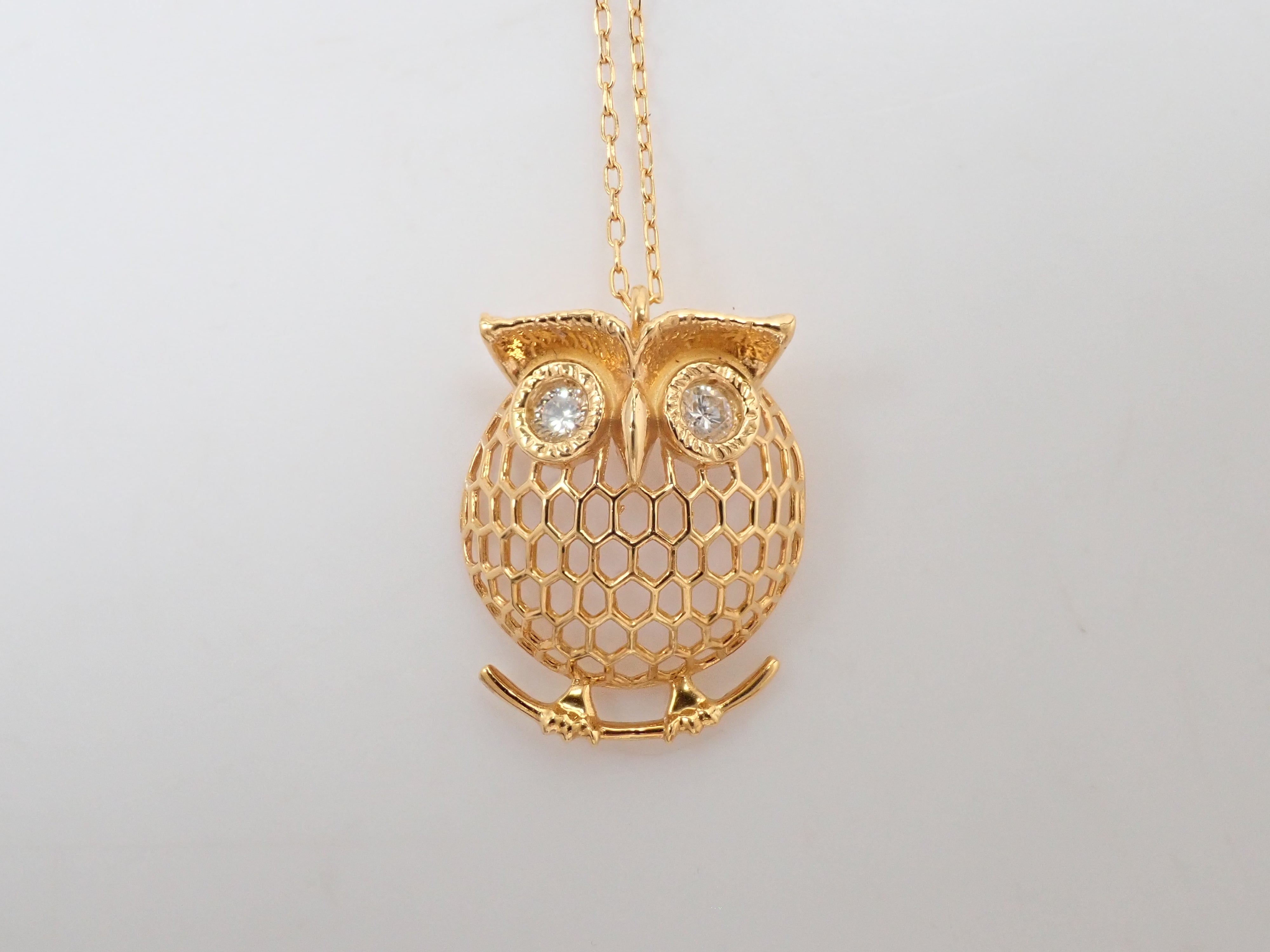 【8/1 22時販売】K18 ダイヤモンド 0.07ct フクロウモチーフ ペンダント(ネックレス)