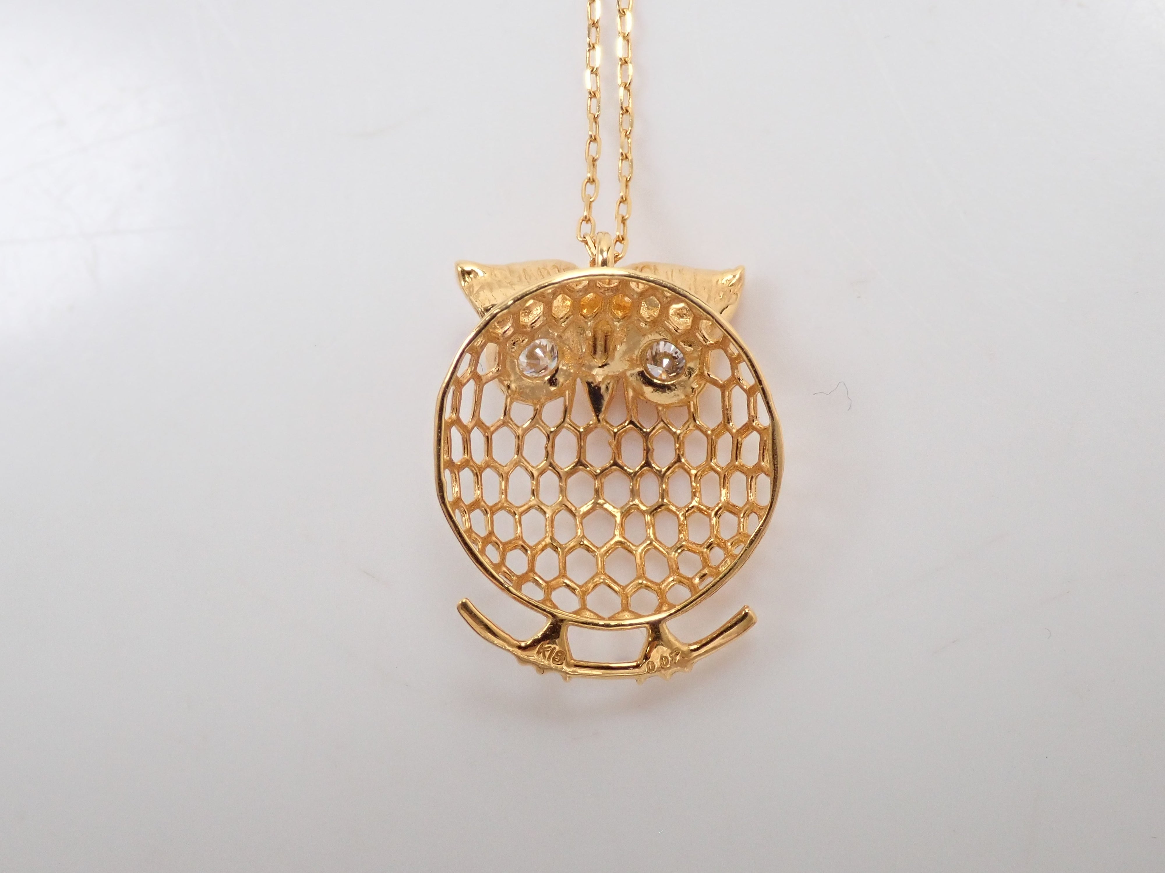 【8/1 22時販売】K18 ダイヤモンド 0.07ct フクロウモチーフ ペンダント(ネックレス)
