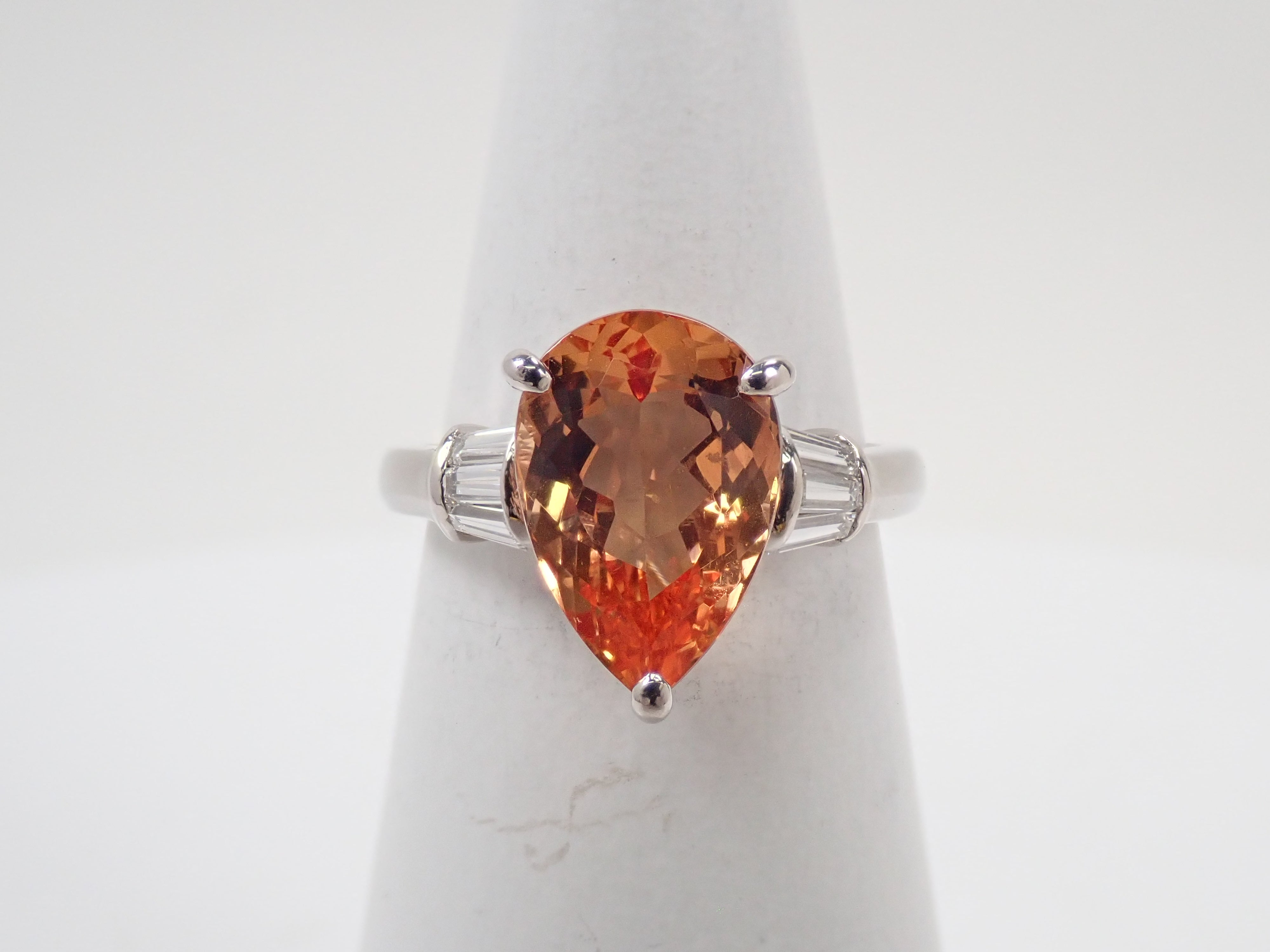 【7/29 22時販売】【カラフリ】Pt900 インペリアルトパーズ 3.88ct・ダイヤモンド0.26ct リング 鑑別書