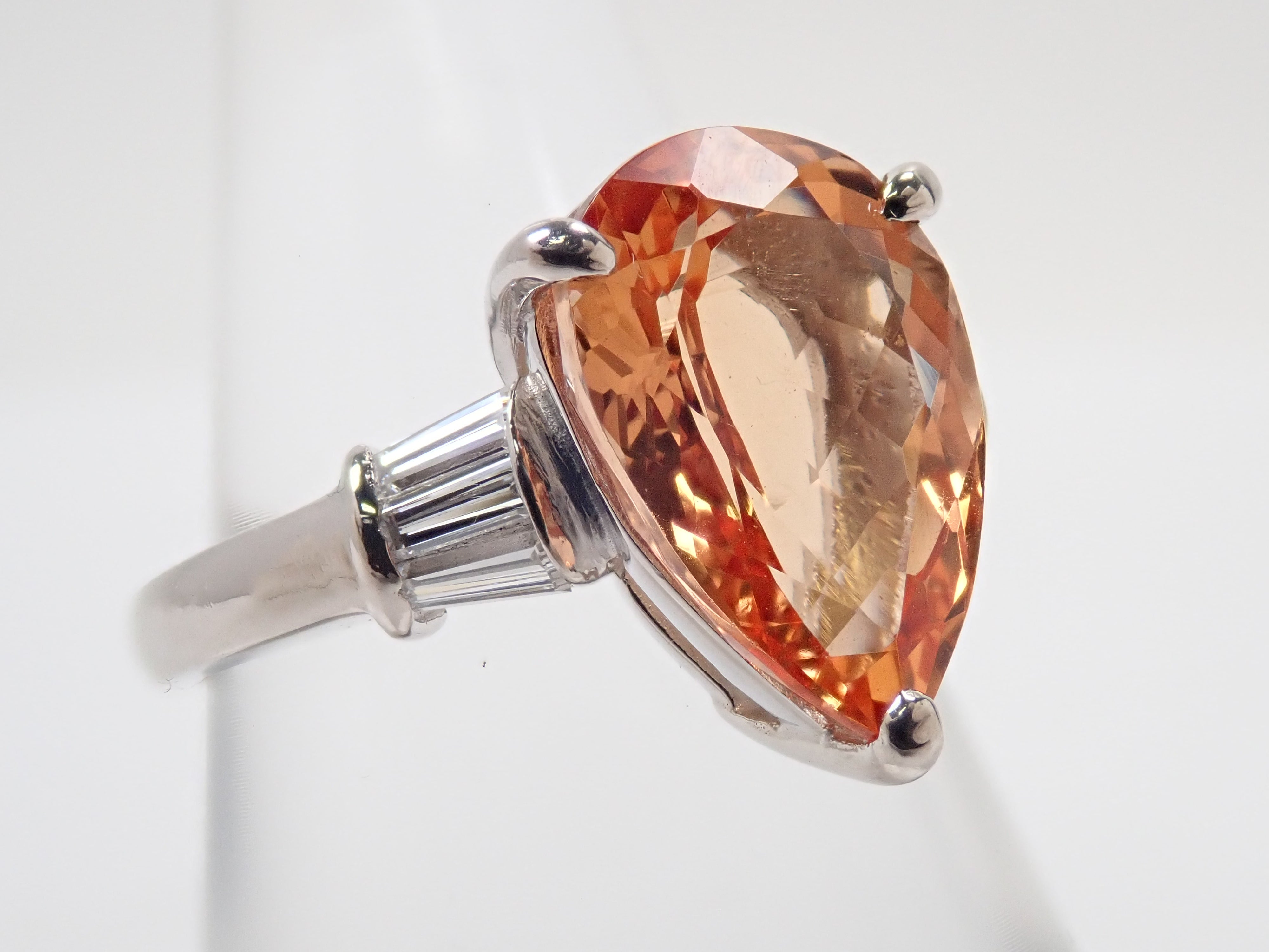 【7/29 22時販売】【カラフリ】Pt900 インペリアルトパーズ 3.88ct・ダイヤモンド0.26ct リング 鑑別書