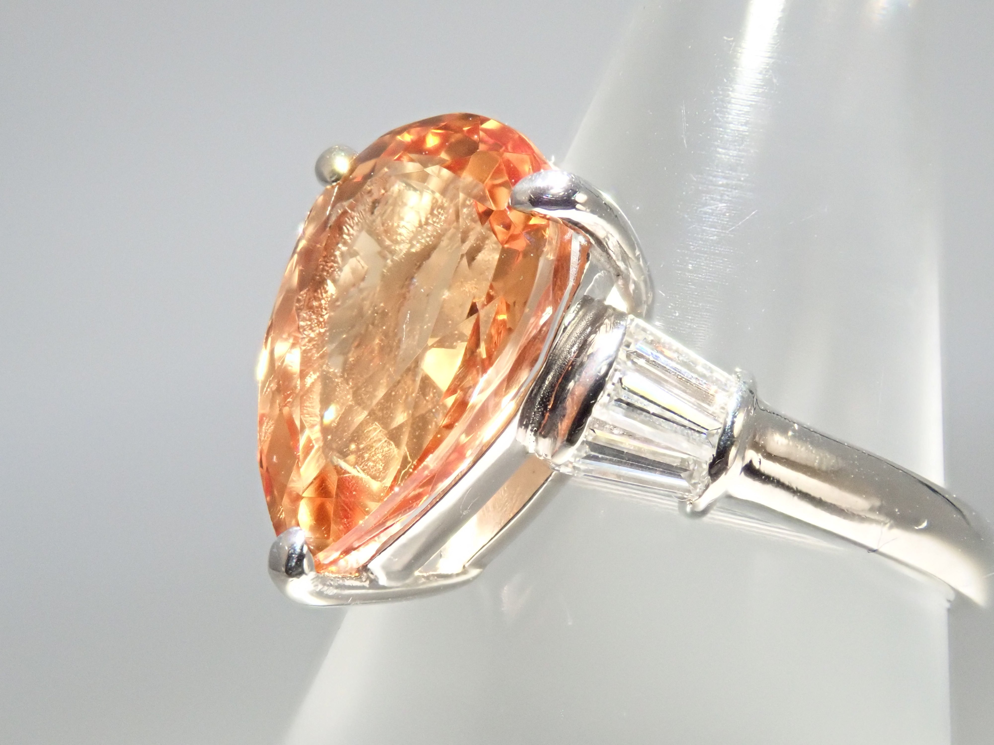 【7/29 22時販売】【カラフリ】Pt900 インペリアルトパーズ 3.88ct・ダイヤモンド0.26ct リング 鑑別書