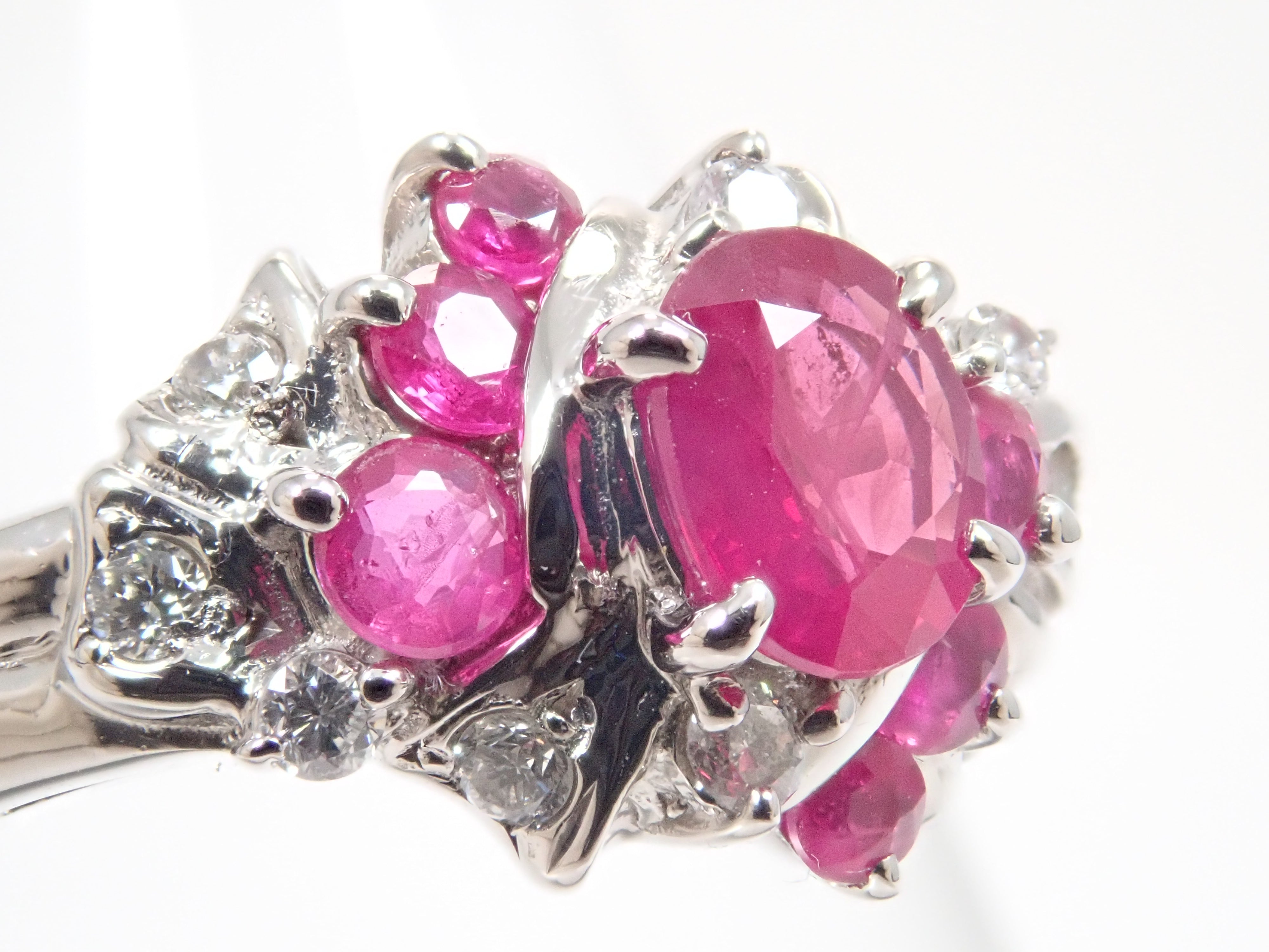 【8/6 22時販売】【カラフリ】Pt850 ルビー 0.85ct・ダイヤモンド0.09ctリング 鑑別書