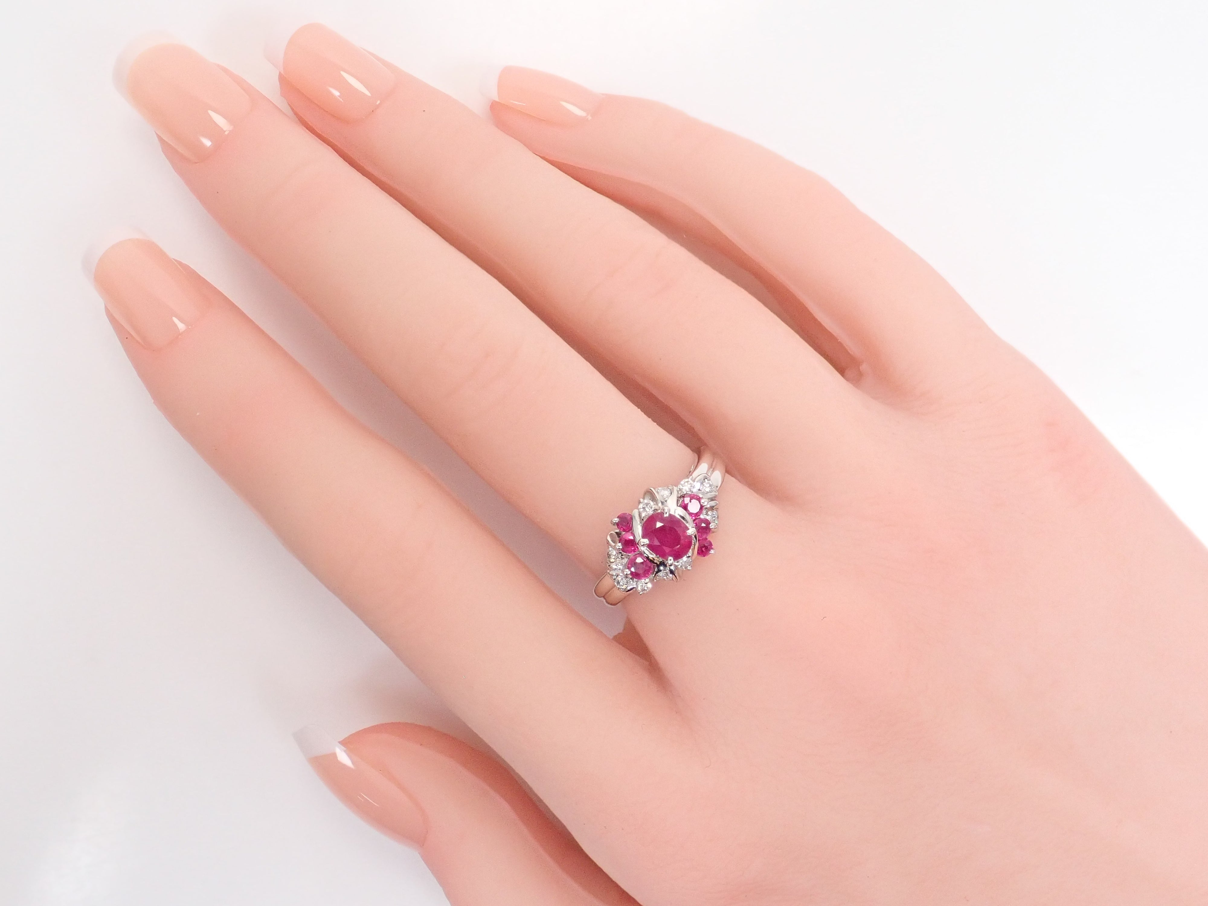 【8/6 22時販売】【カラフリ】Pt850 ルビー 0.85ct・ダイヤモンド0.09ctリング 鑑別書