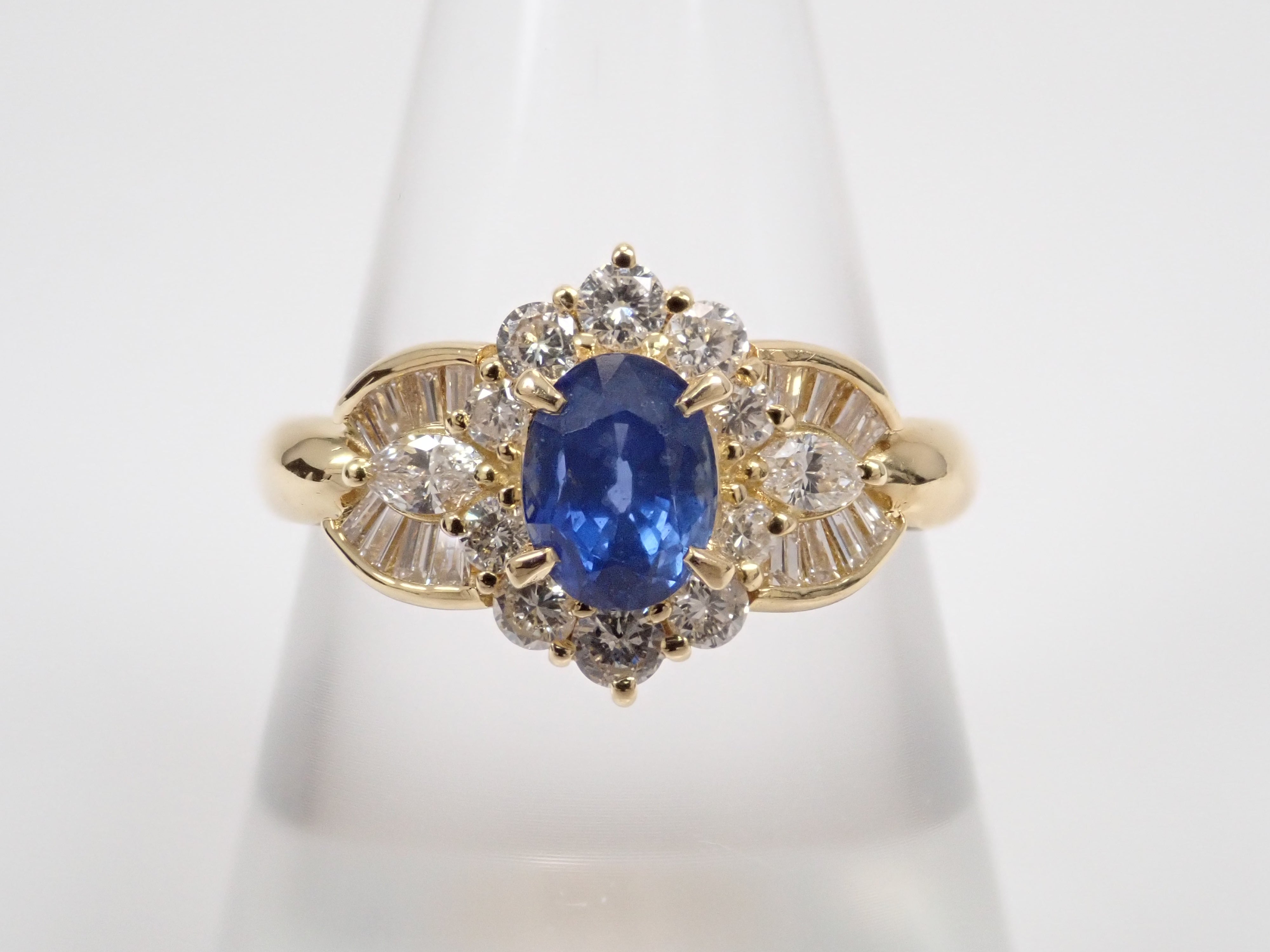 【8/6 22時販売】【カラフリ】K18 ブルーサファイア 1.13ct・ダイヤモンド0.75ctリング 鑑別書