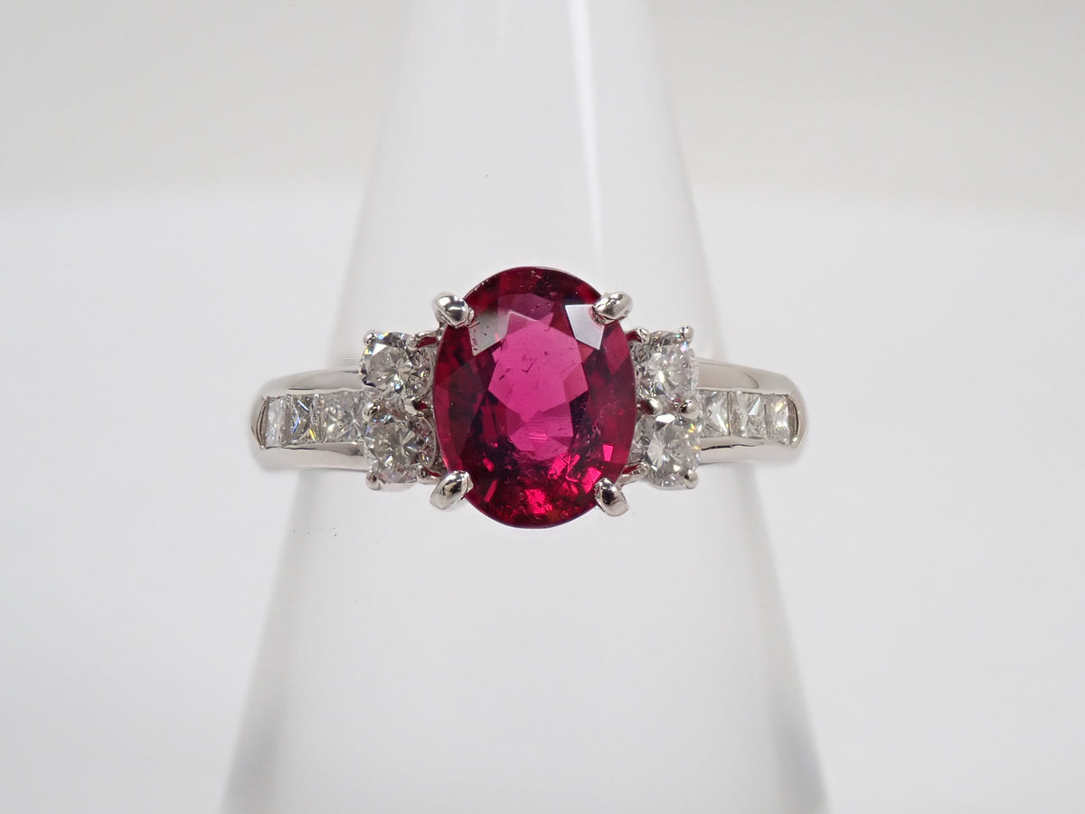 【10/13 22時販売】【カラフリ】Pt900 ルベライト1.308ct・ダイヤモンド0.54ctリング 鑑別書