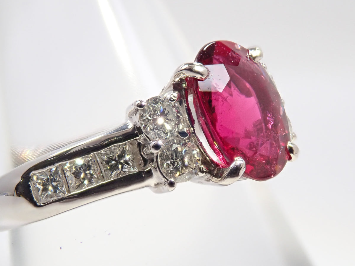 【10/13 22時販売】【カラフリ】Pt900 ルベライト1.308ct・ダイヤモンド0.54ctリング 鑑別書