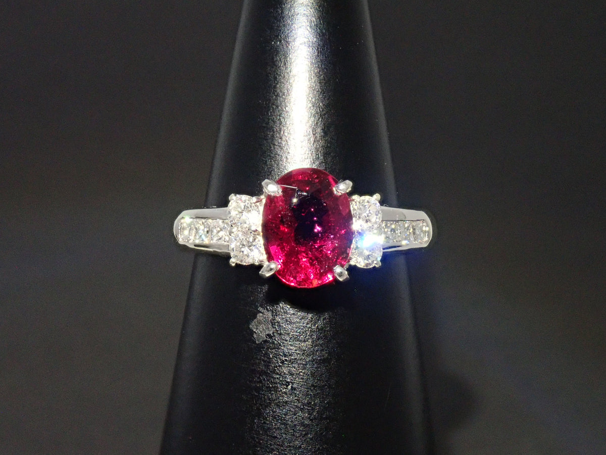 【10/13 22時販売】【カラフリ】Pt900 ルベライト1.308ct・ダイヤモンド0.54ctリング 鑑別書