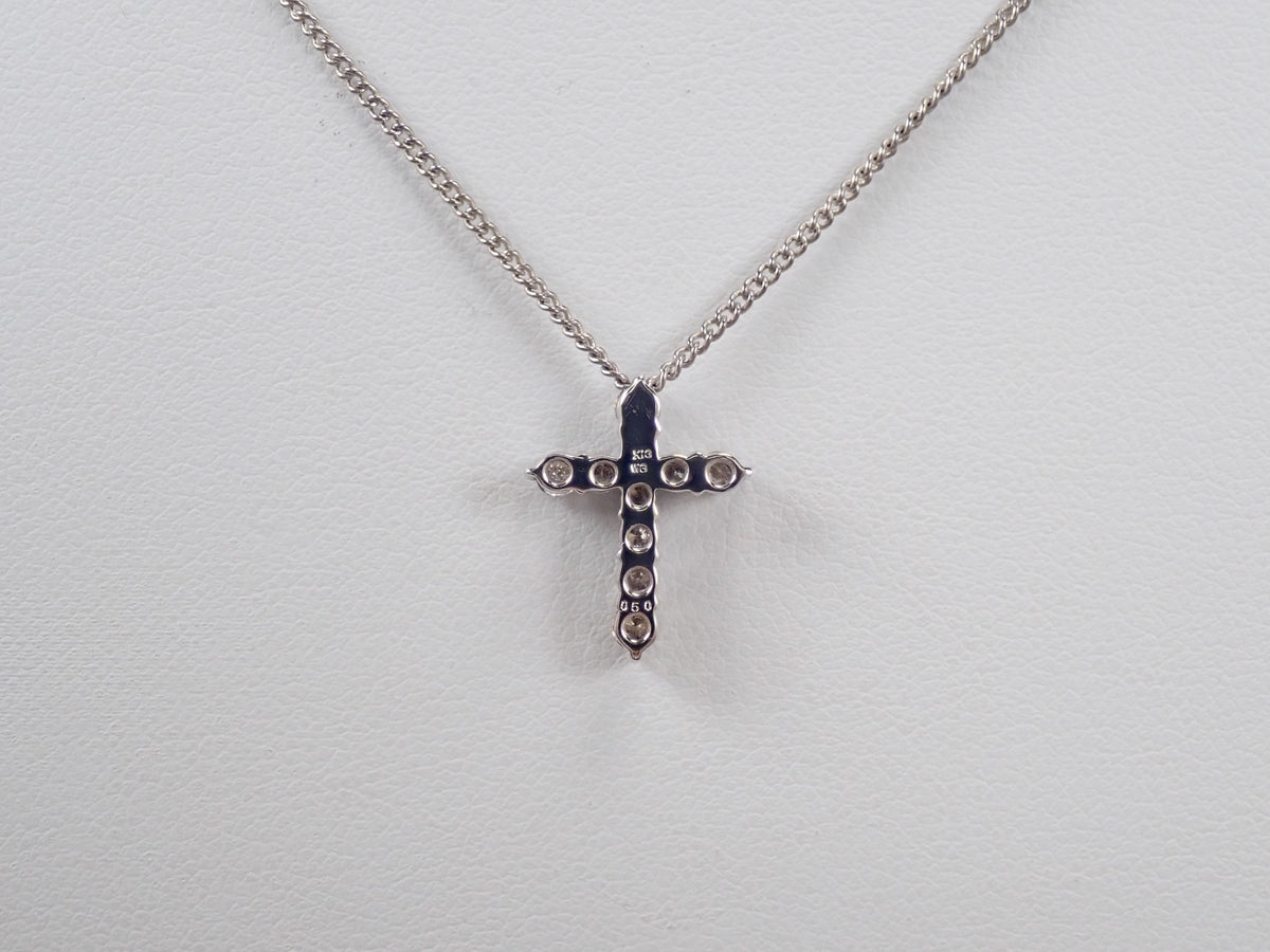 【10/7 22時販売】【カラフリ】K18WG ダイヤモンド 0.5ct クロスモチーフ ペンダントトップ(ネックレストップ)