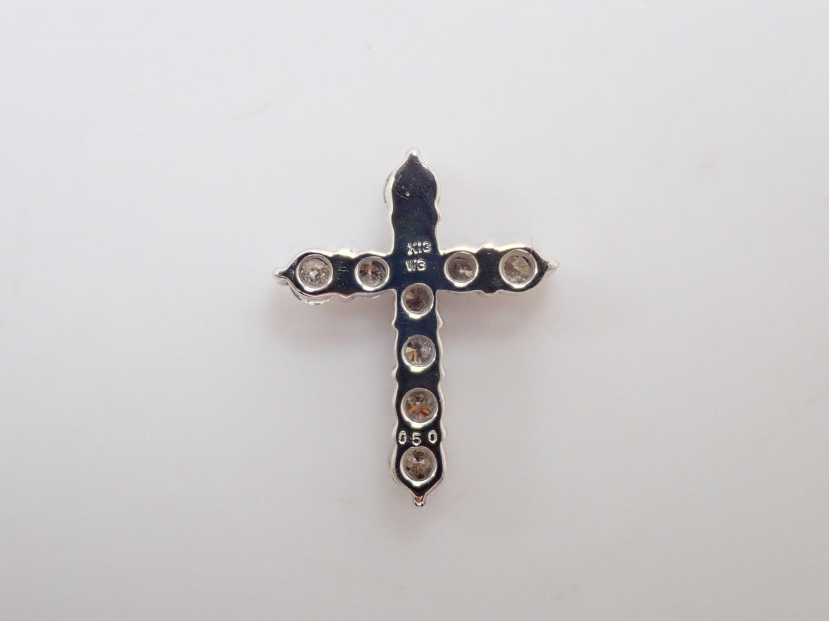【10/7 22時販売】【カラフリ】K18WG ダイヤモンド 0.5ct クロスモチーフ ペンダントトップ(ネックレストップ)