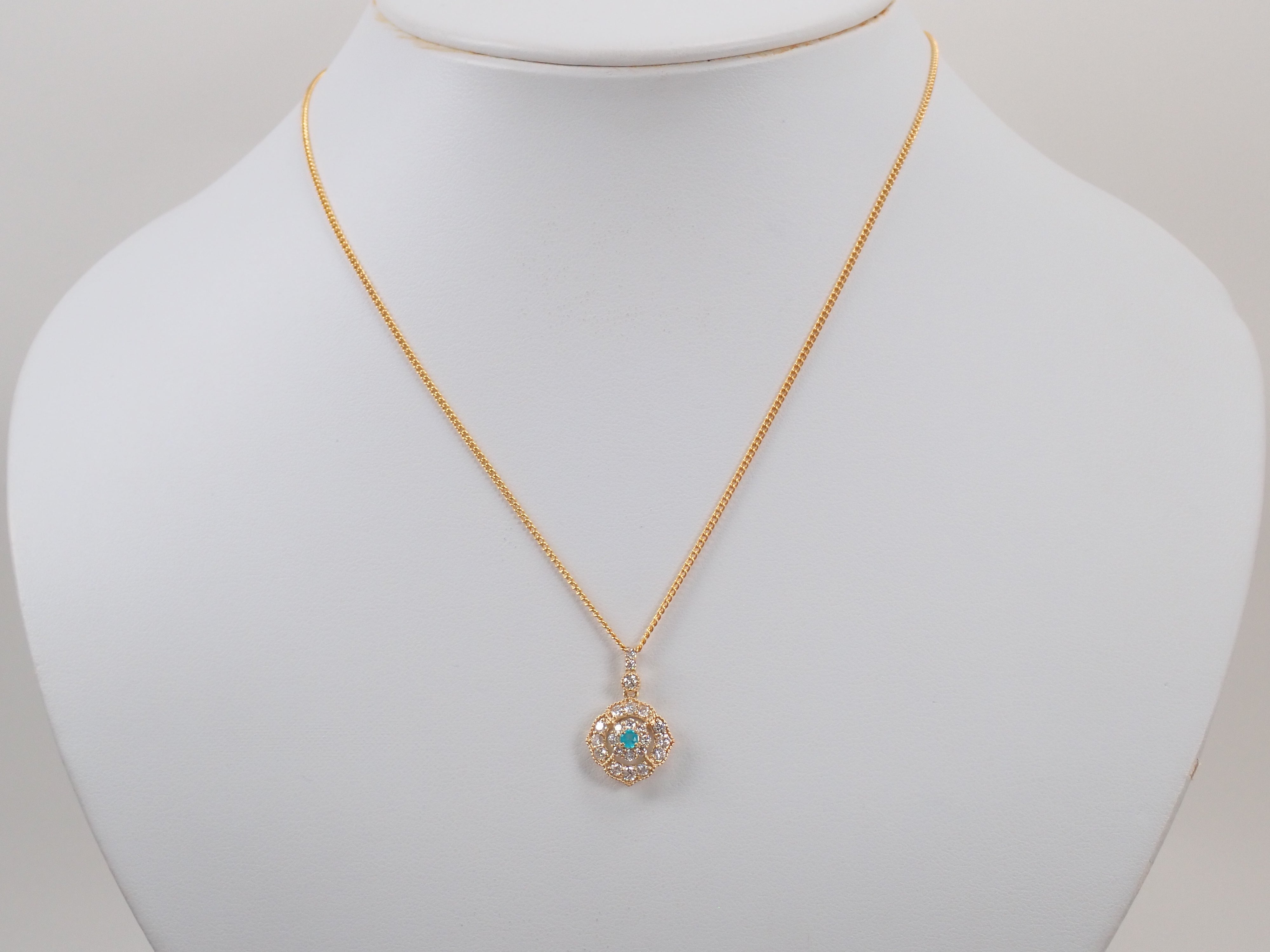 【抽選販売0812_01】K18 ブラジル産パライバトルマリン 0.080ct・ダイヤモンド0.56ctペンダントトップ(ネックレストップ)(CuO:2.3%、MnO:0.6%)