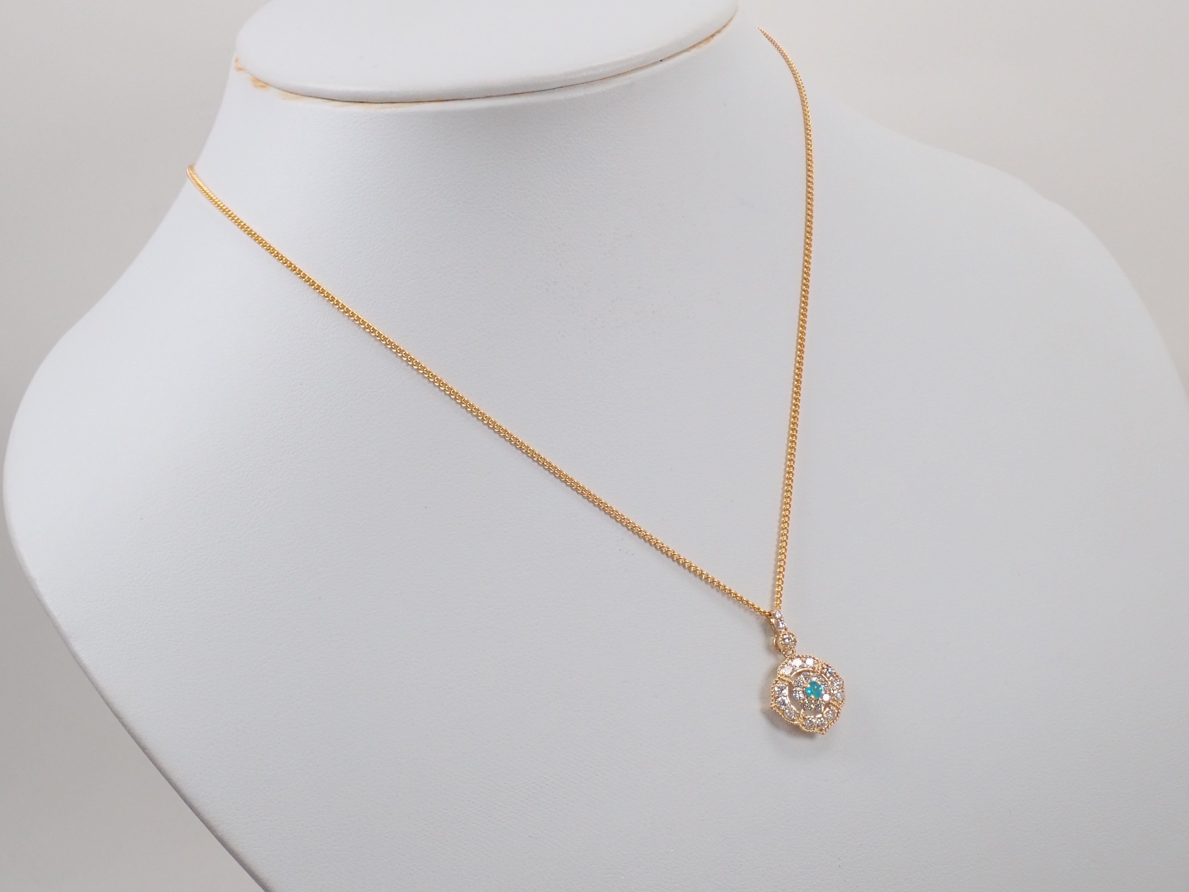 【抽選販売0812_01】K18 ブラジル産パライバトルマリン 0.080ct・ダイヤモンド0.56ctペンダントトップ(ネックレストップ)(CuO:2.3%、MnO:0.6%)