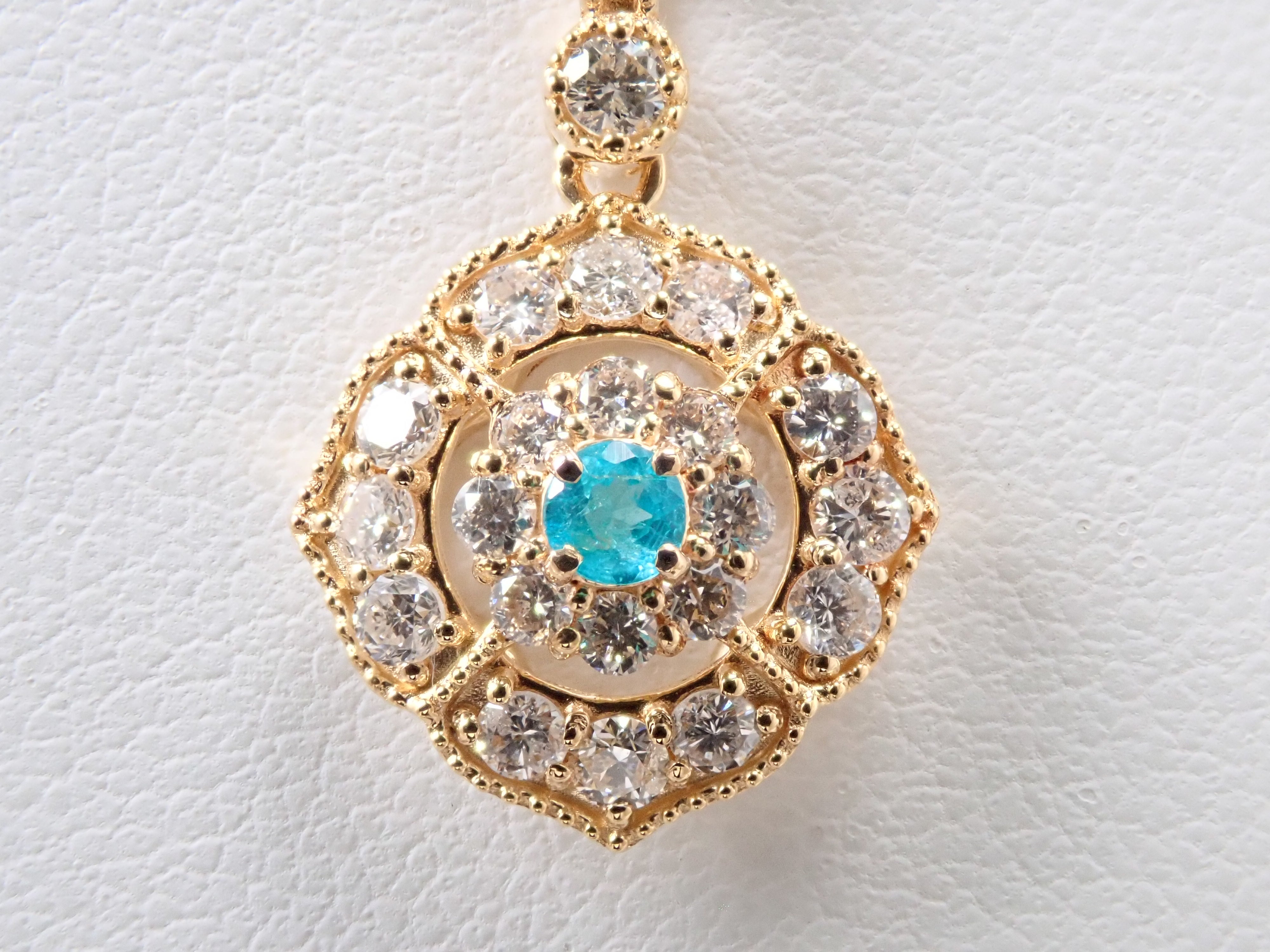【抽選販売0812_01】K18 ブラジル産パライバトルマリン 0.080ct・ダイヤモンド0.56ctペンダントトップ(ネックレストップ)(CuO:2.3%、MnO:0.6%)