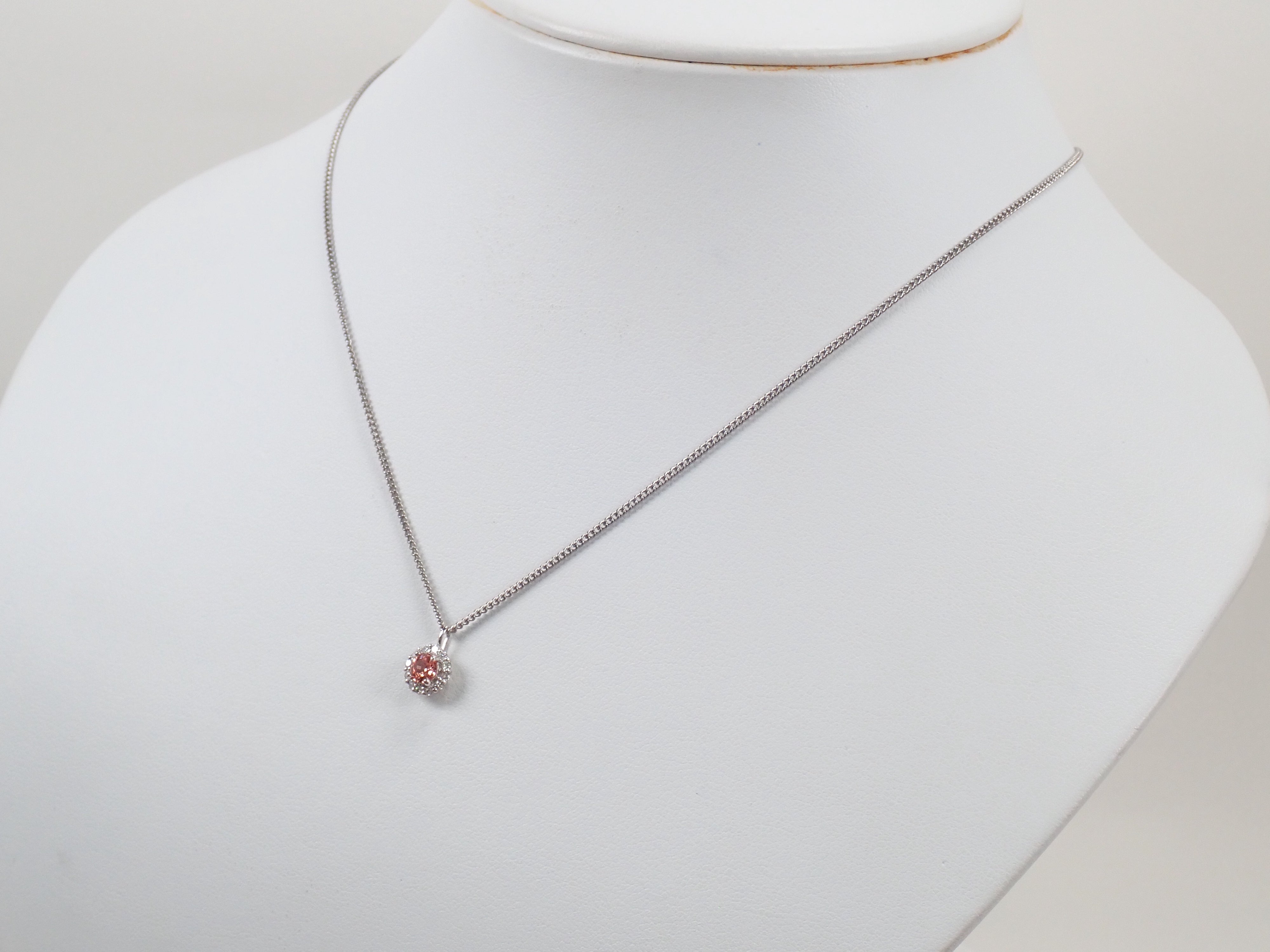 【抽選販売0812_06】Pt900 マダガスカル産パパラチアサファイア 4.2mm/0.34ct ・ダイヤモンド0.18ctペンダントトップ(ネックレストップ)中宝鑑