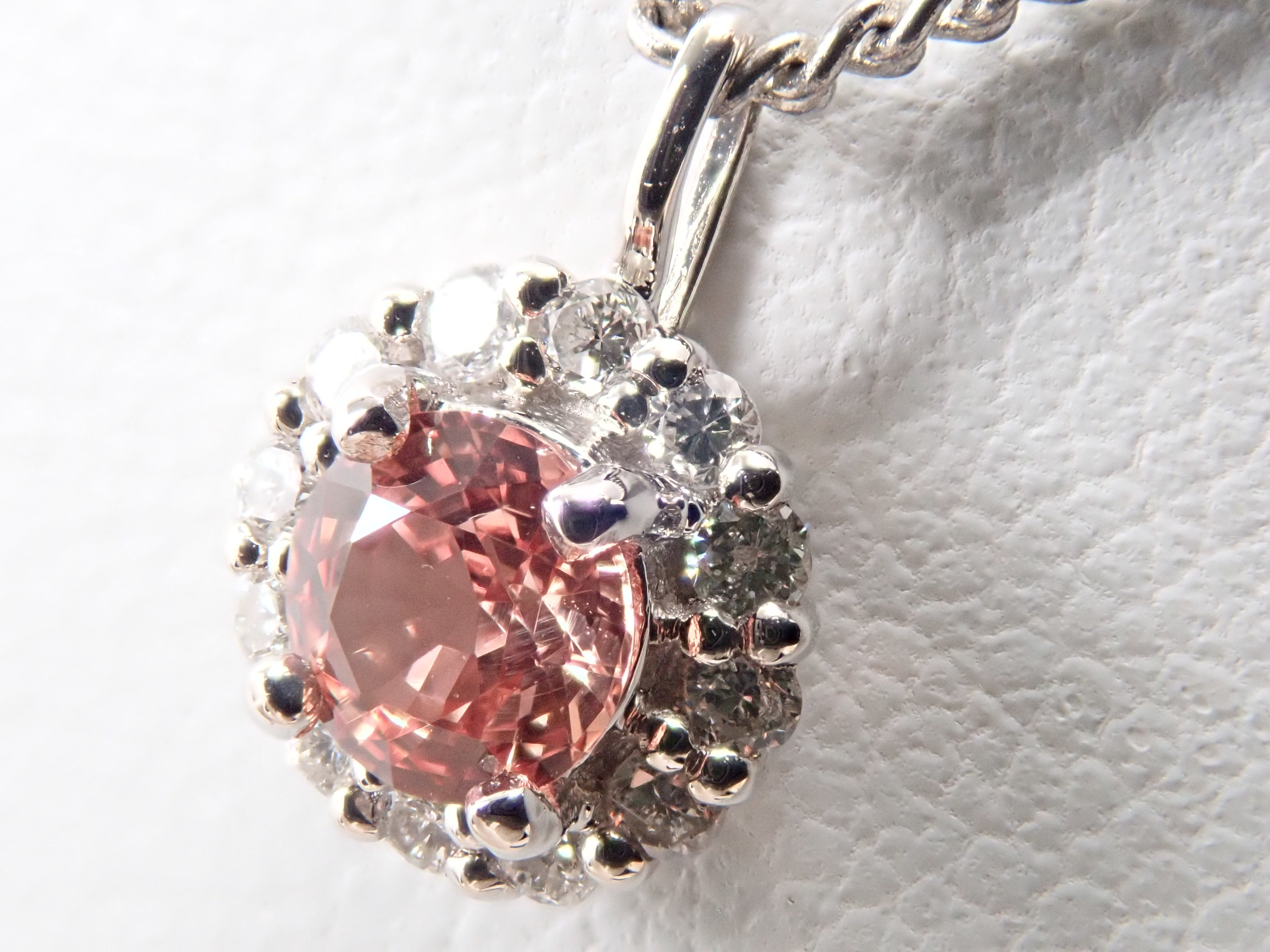 【抽選販売0812_06】Pt900 マダガスカル産パパラチアサファイア 4.2mm/0.34ct ・ダイヤモンド0.18ctペンダントトップ(ネックレストップ)中宝鑑