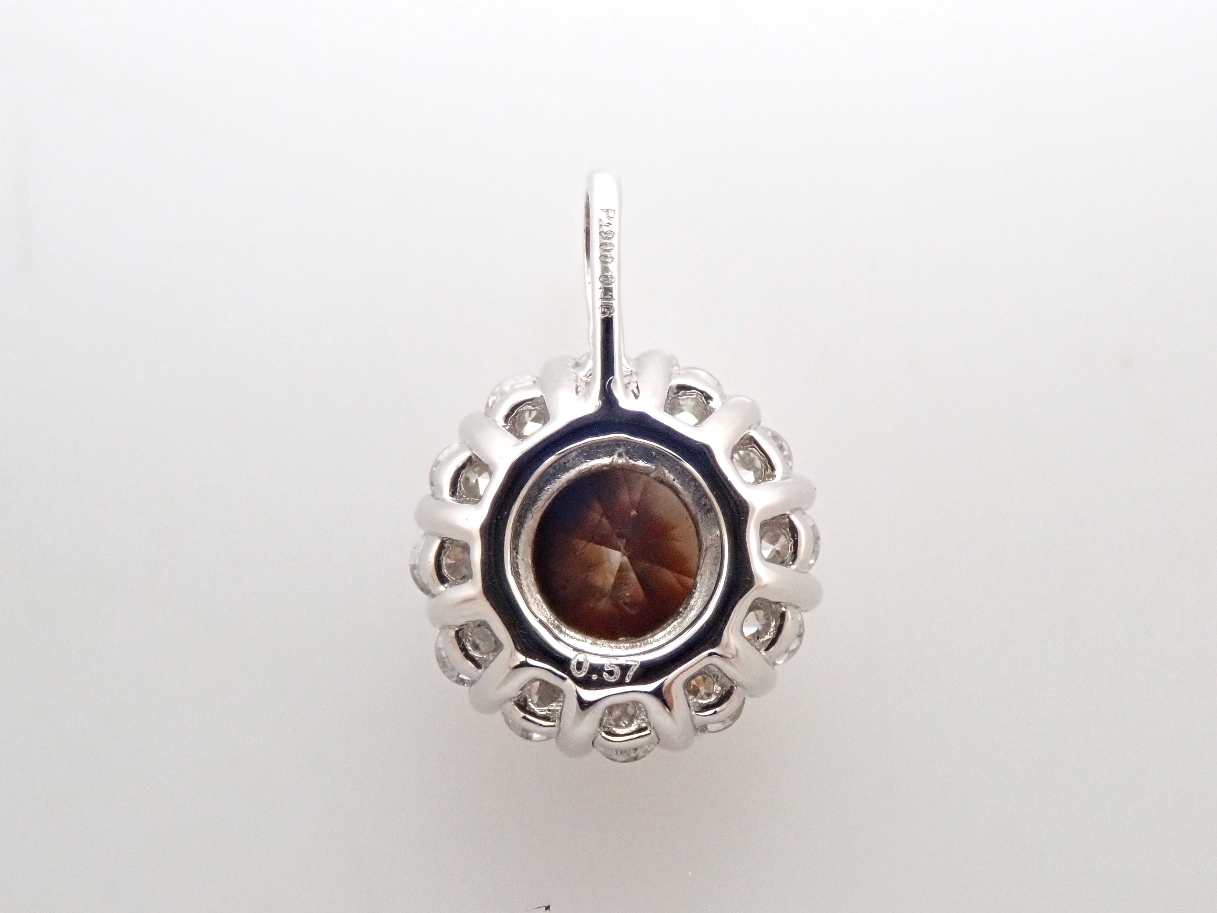 【抽選販売0812_03】Pt900 中国・雲南省産キャシテライト 4mm/0.57ct ・ダイヤモンド0.16ctペンダントトップ(ネックレストップ)鑑別書