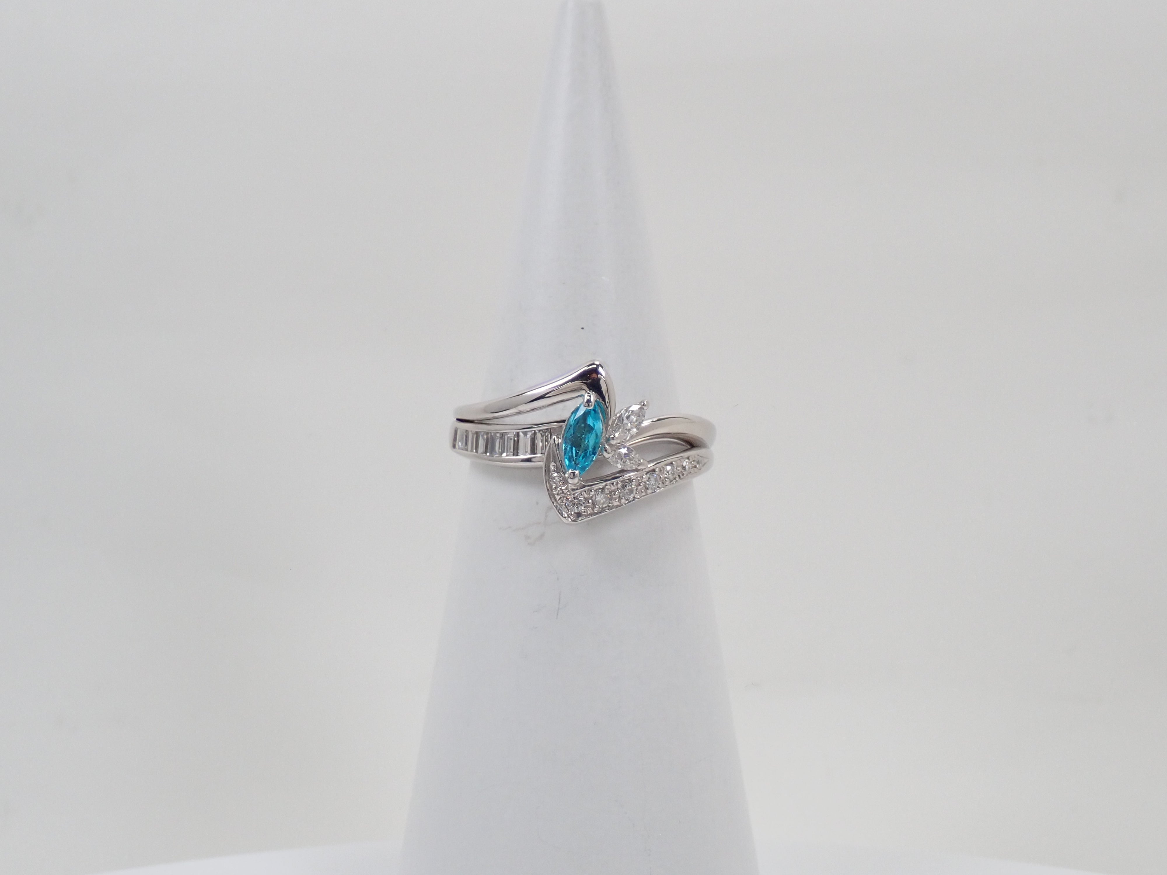 【抽選販売0812_12】Pt900 ブラジル産パライバトルマリン 0.175ct ・ダイヤモンド0.185リング(CuO:1.4%、MnO:0.2%)