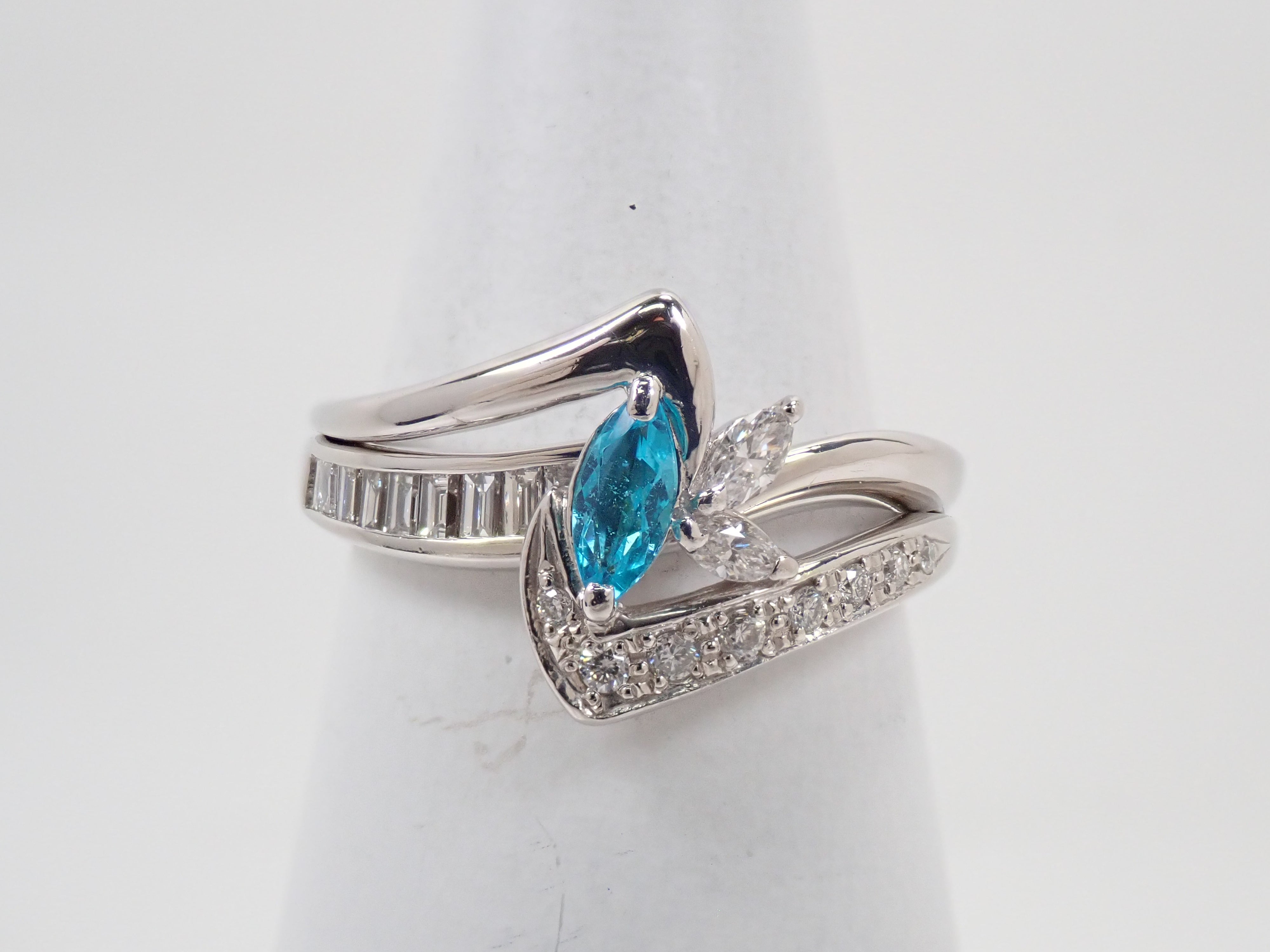【抽選販売0812_12】Pt900 ブラジル産パライバトルマリン 0.175ct ・ダイヤモンド0.185リング(CuO:1.4%、MnO:0.2%)