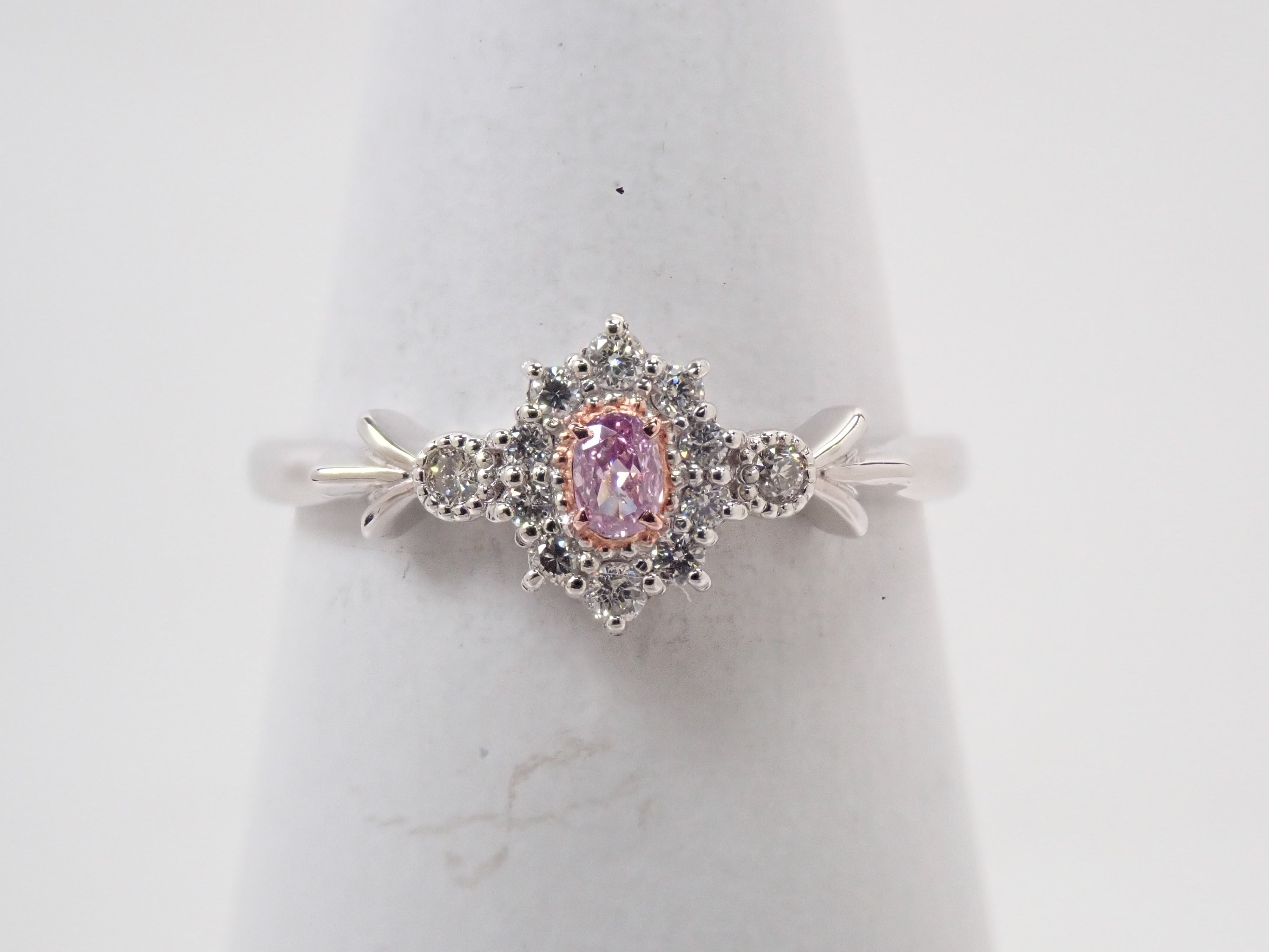 【抽選販売0812_09】Pt950 ピンクダイヤモンド 0.058ct(FANCY INTENSE PURPLE PINK)・ダイヤモンド0.11ctリング 中宝ソーティング